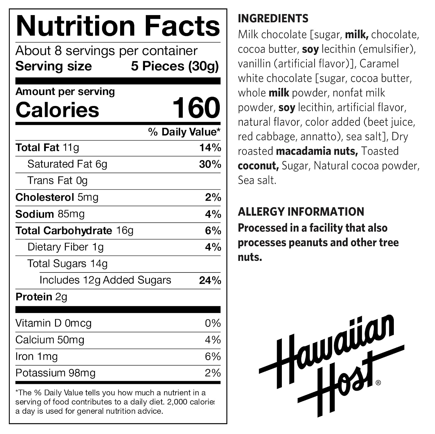 Hawaiian Host Paradise Collection - Toasted Coconut Milk Chocolate Macadamia Nuts - 8 Oz Bag