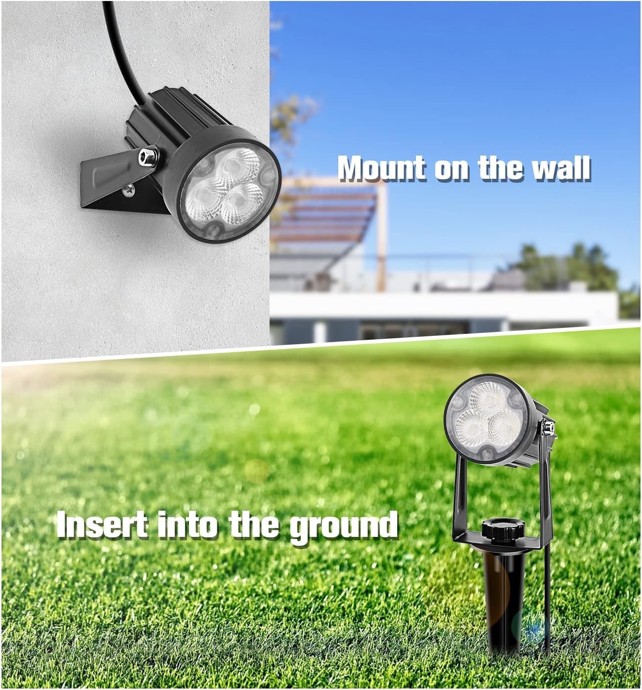 APONUO Metal Solar Spot Lights Outdoor with 9.8ft Cable Solar Powered Landscape Lighting Low Voltage IP65 Waterproof Auto On/Off for Outside Garden Yard Landscape Pathway Garage-Warm White(4-in-1)