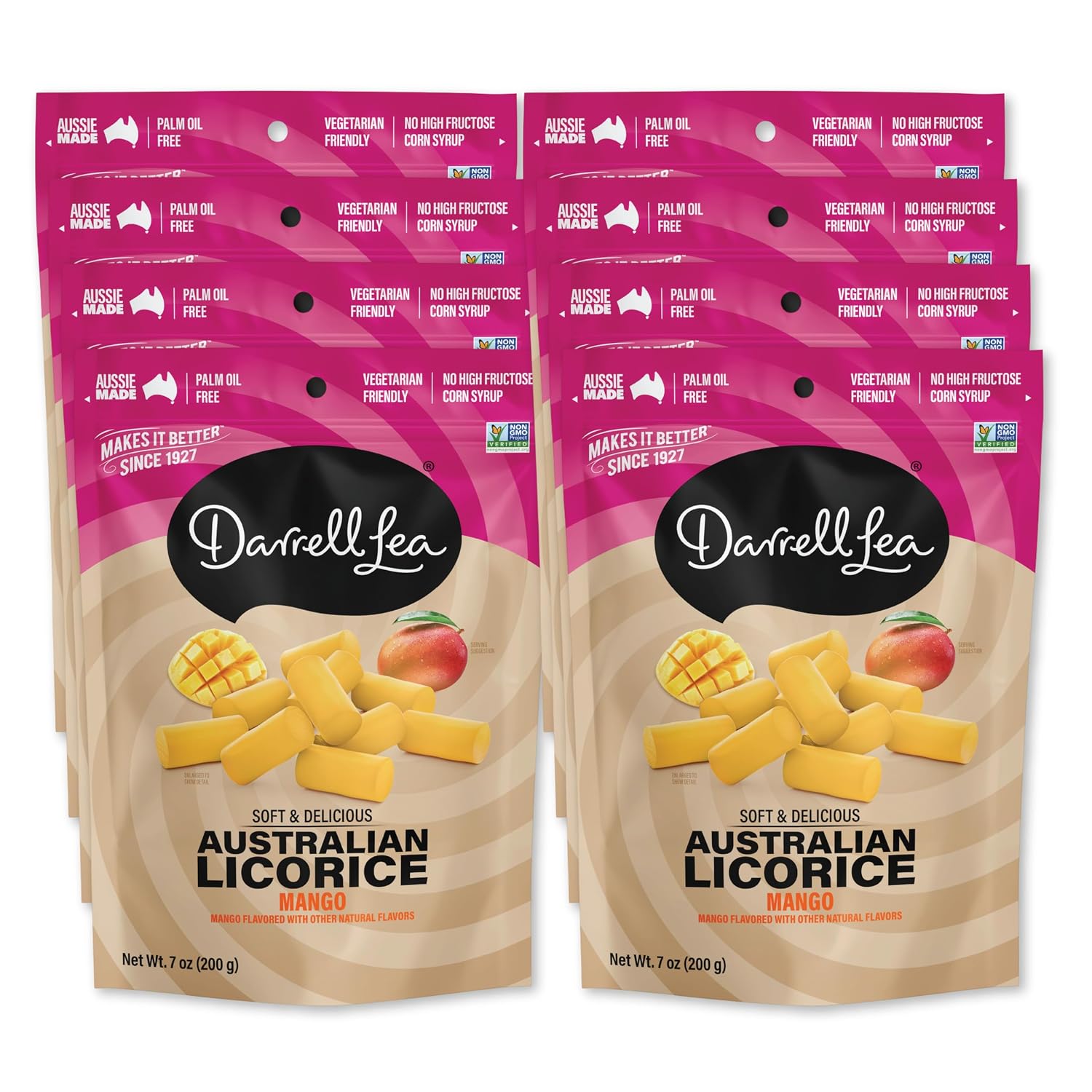 Darrell Lea Soft Australian Licorice, Non-GMO, No Palm Oil, Vegetarian Friendly, No High Fructose Corn Syrup, Soft & Chewy Licorice Candy, Made in Australia (Strawberry, 7 Ounce (Pack of 1))