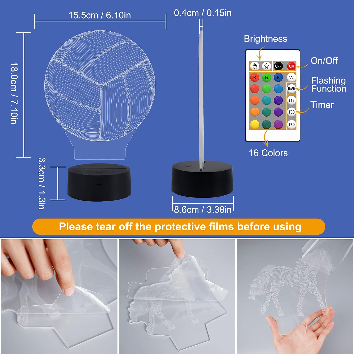 FULLOSUN Volleyball 3D Night Light, Sport Mood Illusion Lamp for Kids with Remote Control 16 Colors Changing
