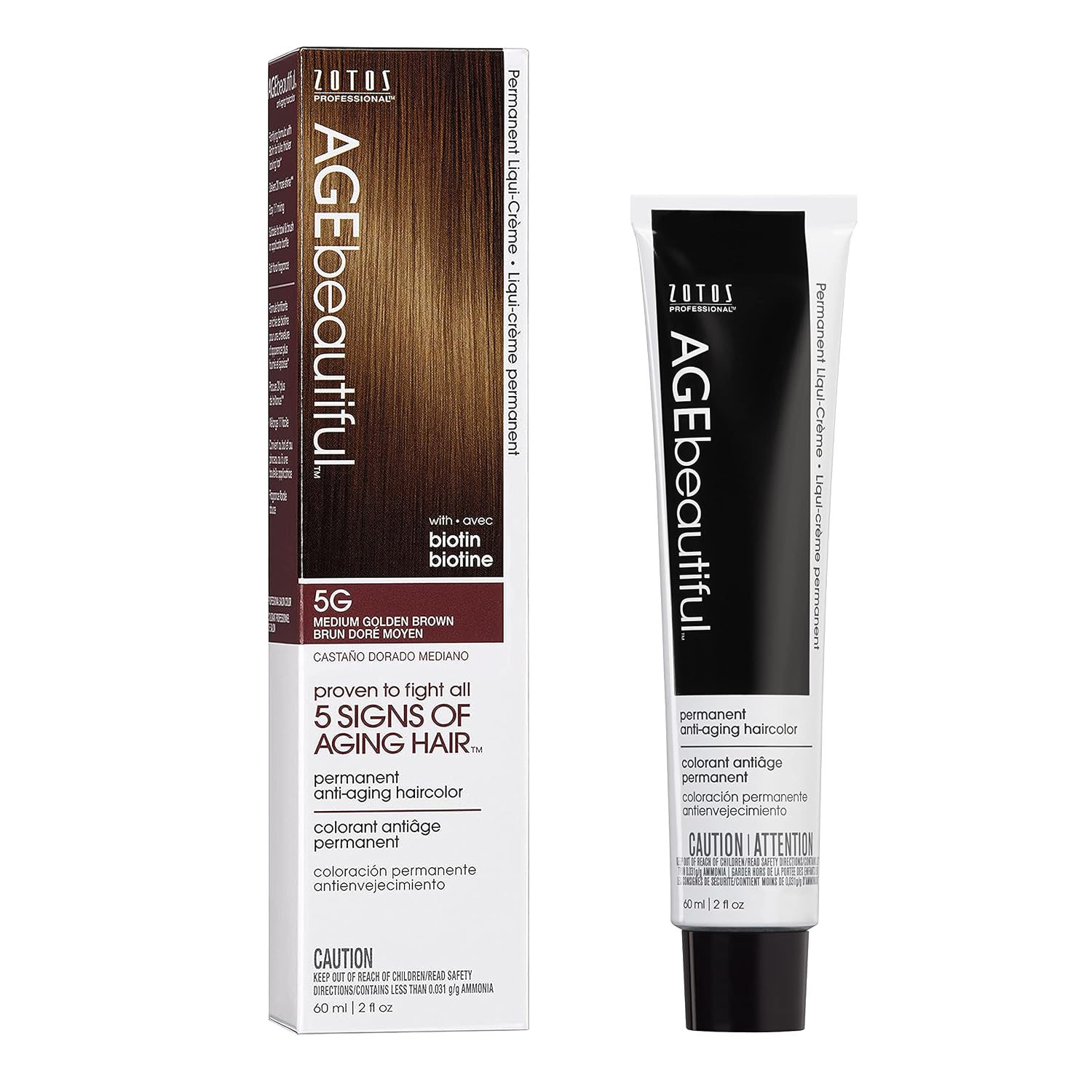 AGE beautiful Permanent Hair Color Cream, 100% Gray Coverage Hair Dye with Biotin Anti-Aging Formula for Fuller, Thicker Hair, Professional Salon Quality