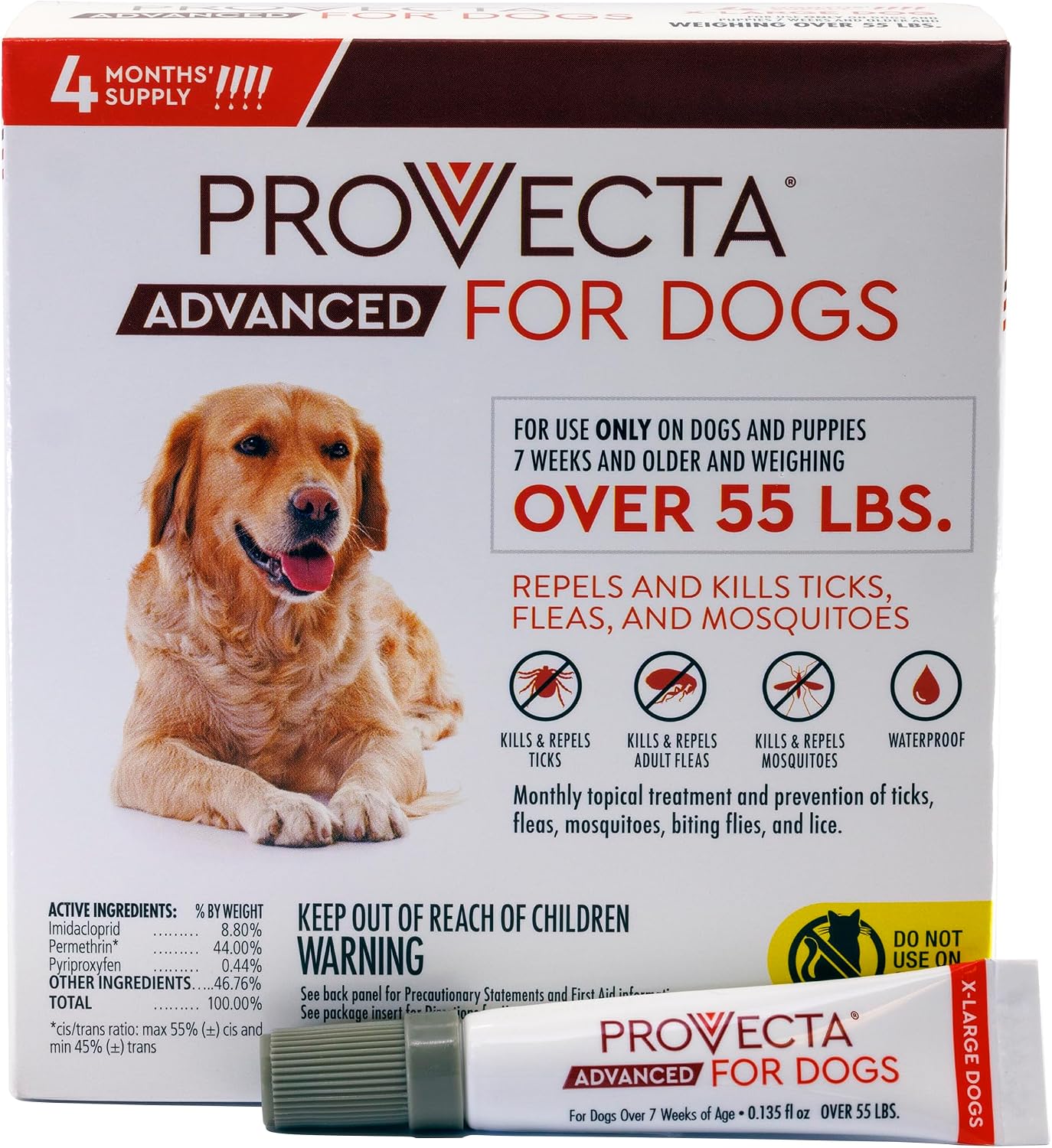 Provecta® Advanced for Extra Large Dogs (Over 55 lbs) Flea and Tick Topical Treatment, 4-Month Supply