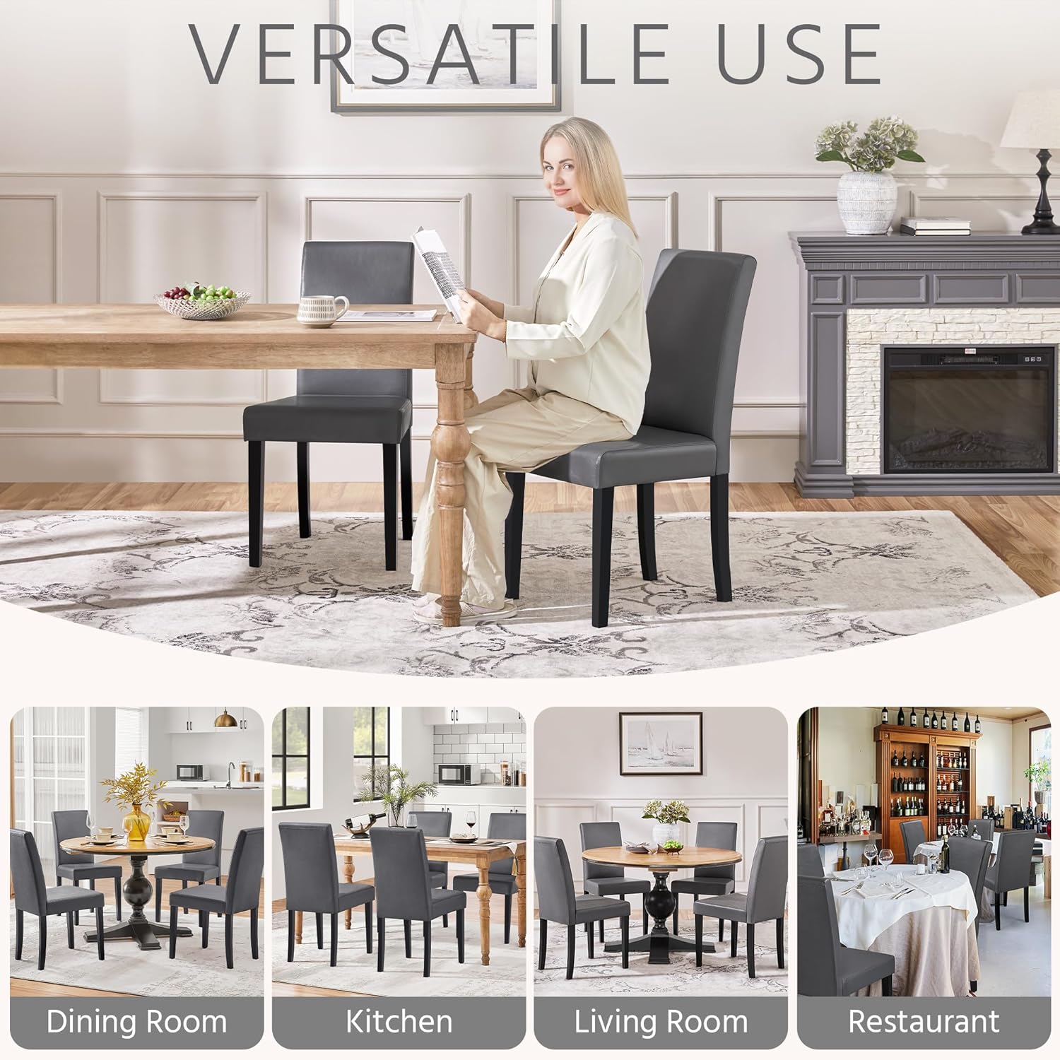 Yaheetech Dining Chairs Set of 4 Upholstered Kitchen Chairs Black