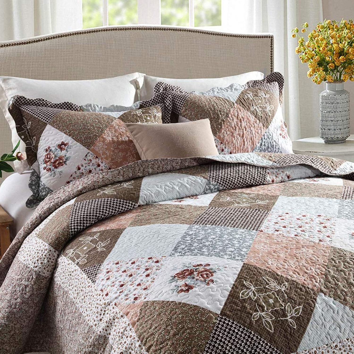 Striped Classical Cotton 3-Piece Patchwork Bedspread Quilt Sets, King Size