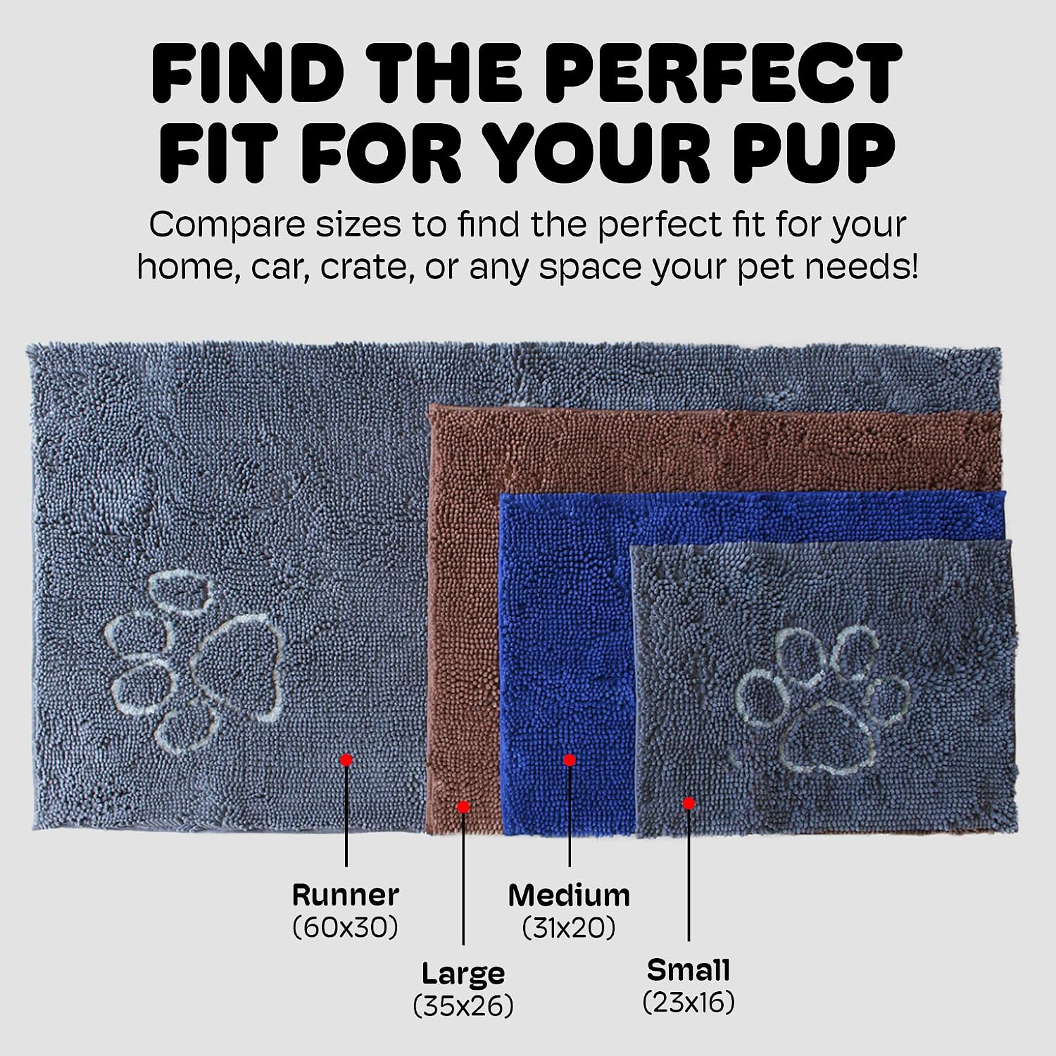 Dog Gone Smart Dirty Dog Doormat - Fast Drying Rug with Super Gripper Backing for Clean Floors - Super Absorbent and Machine Washable Mat for Muddy Paws - Grey