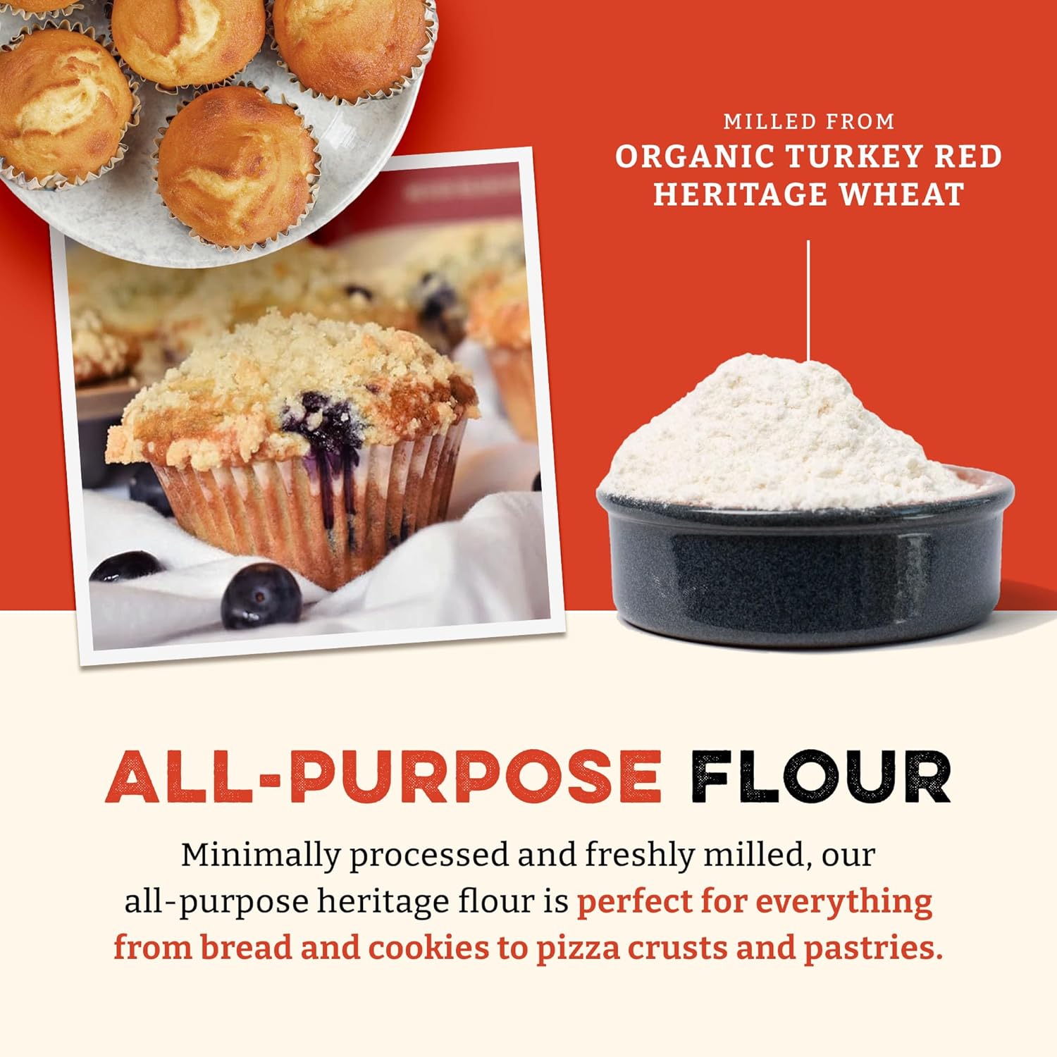 Sunrise Flour Mill Heritage Organic White Flour | USDA Organic All Purpose Flour Unbleached - Non-GMO, Kosher, Grown Without Glyphosate