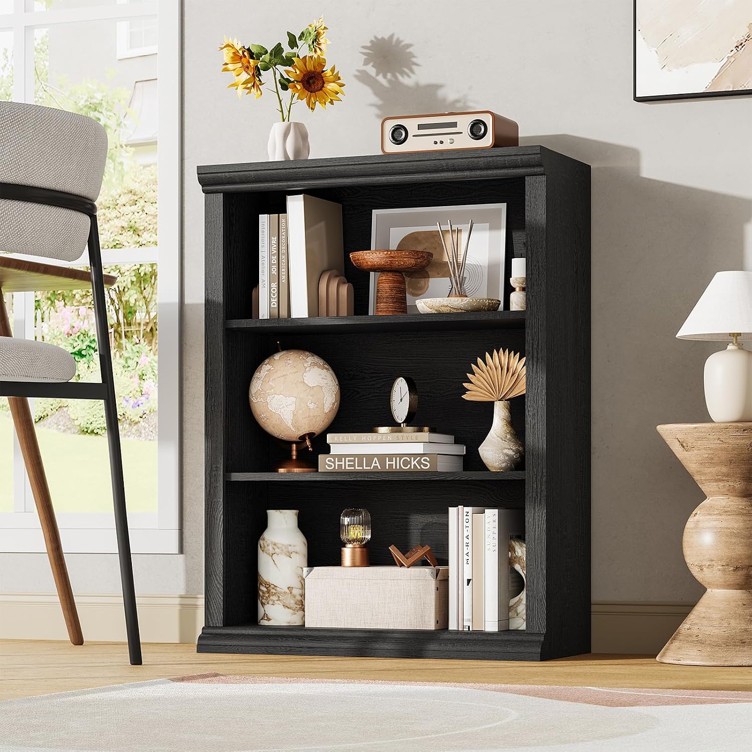 Rresyet 3 Tier Bookcase 27.6" W Bookshelf, White | Ample Vertical Storage Space, Modern Minimalist Home Design, For Home Office, Living Room, Bedroom