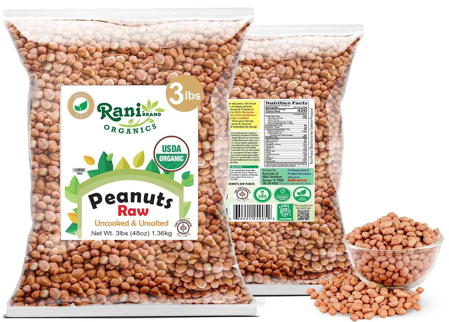 Rani Peanuts, Raw Whole With Skin (uncooked, unsalted) 14oz (400g) ~ All Natural | Vegan | Kosher | Gluten Friendly | Fresh Product of USA ~ Spanish Grade Groundnut/Red-skin