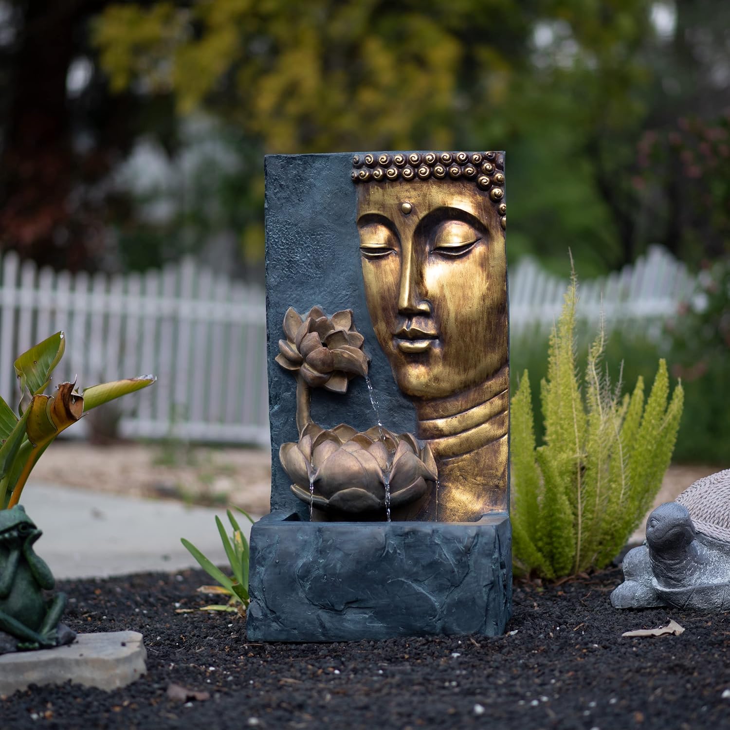 XBrand 30" H Zen Buddha Face Water Fountain w/LED Light & Pump, Indoor/Outdoor Freestanding, Relaxing Zen Décor