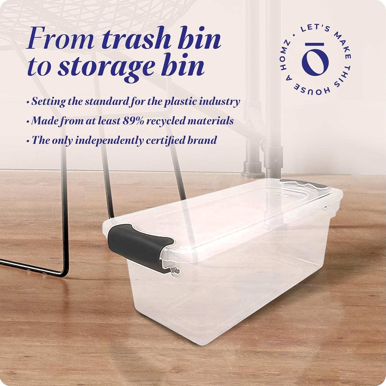 HOMZ Clear Plastic Storage Bins with Latching Lid, 15.5 Qt, Blue, 4 Pack | Stackable Container Set for Home, Office Shelves, Kitchen, Garage, and Bathroom Organization