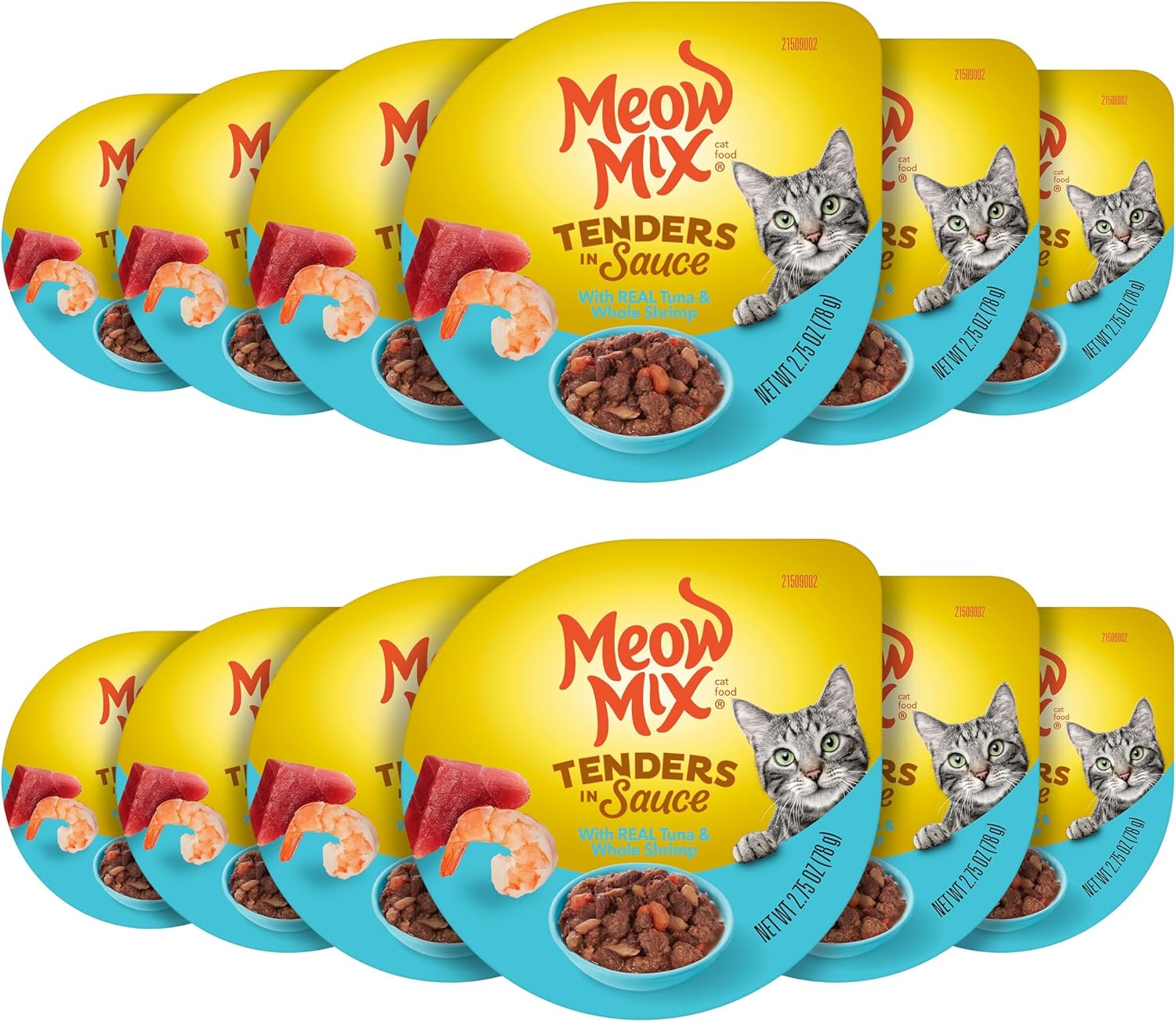 Meow Mix Tenders in Sauce, Wet Cat Food with Tuna & Whole Shrimp, 12 Cups