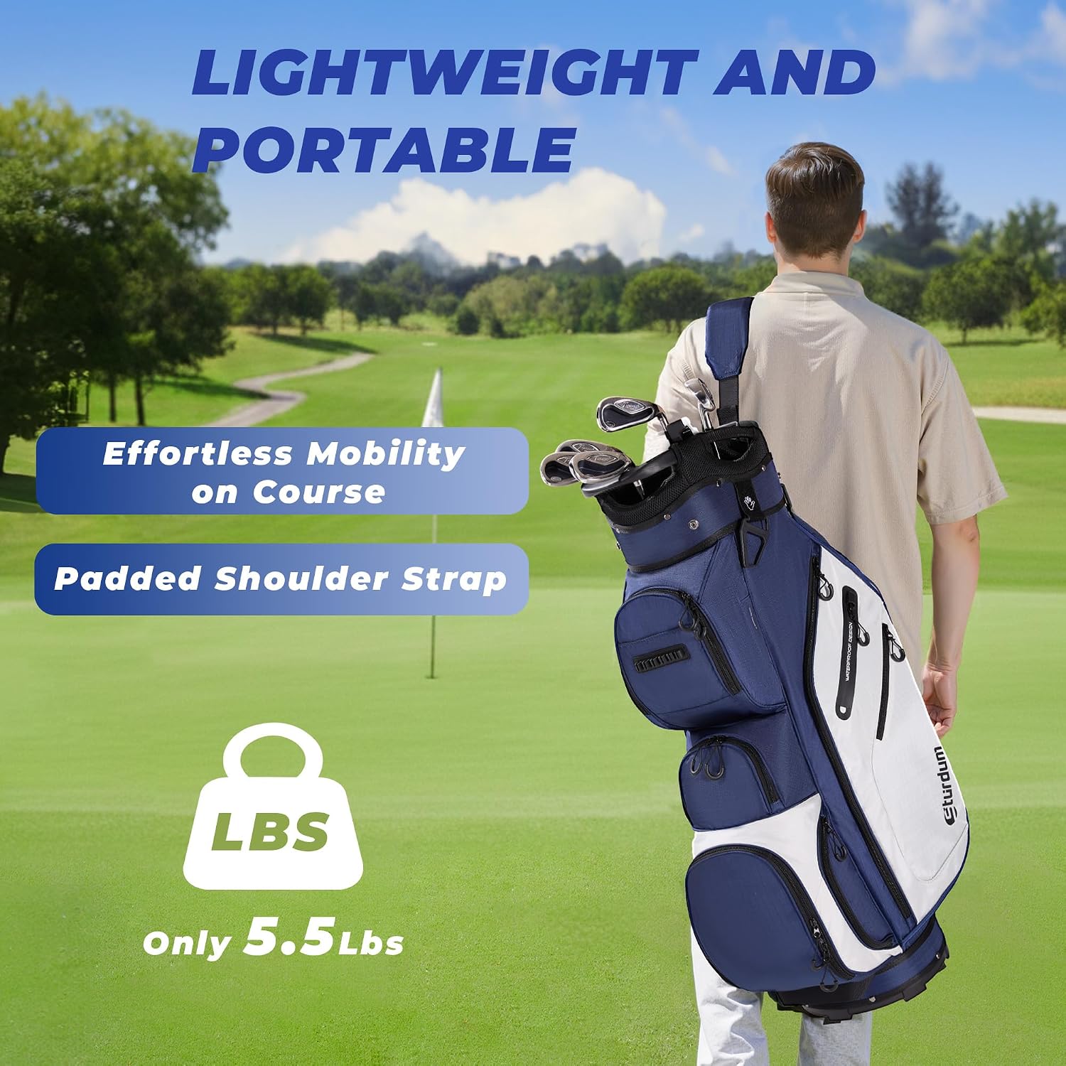 Golf Cart Bag 14-Way Organizer Divider, Lightweight 5.5 lbs Golf Club Bags for Men & Women, 10 Pockets with Cooler, Dual Waterproof Valuables Pockets, Rain Cover