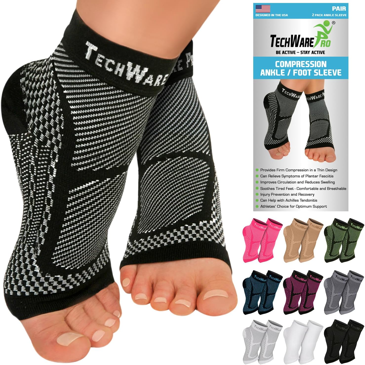 Ankle Brace Compression Sleeve - Plantar Fasciitis Sock. Relieves Achilles Tendonitis. Foot Arch Support Reduces Joint Pain, Swelling & Heel Spur Pain. Injury Recovery Braces for Sports