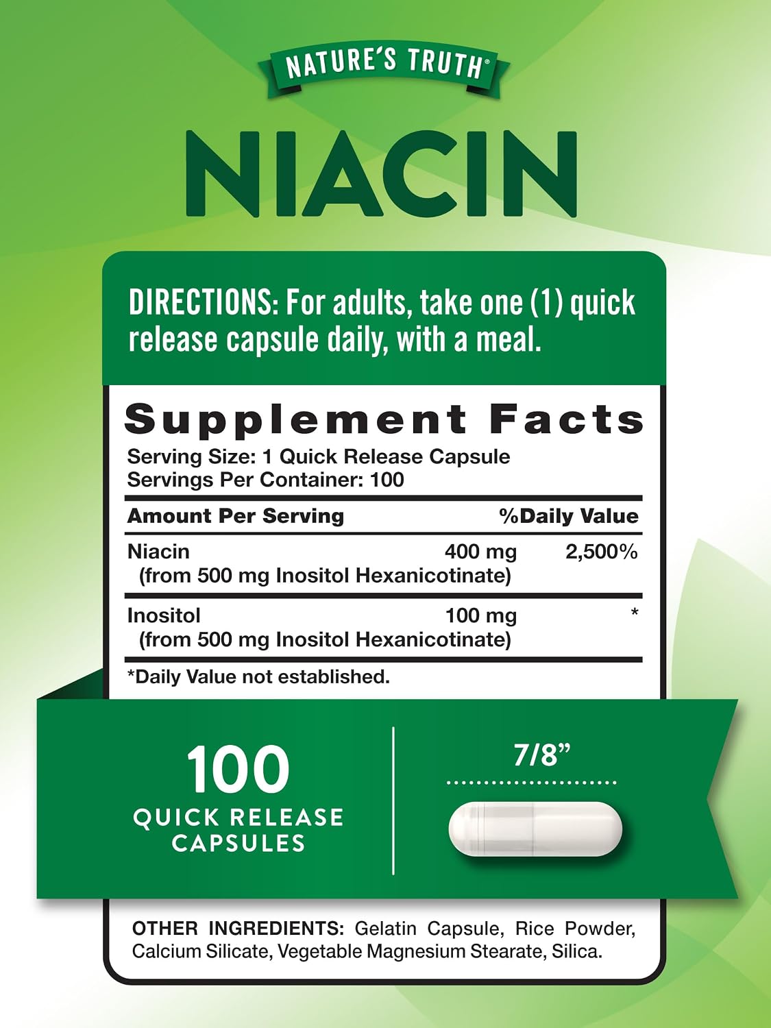 Nature's Truth Flush Free Niacin | 500mg | 100 Capsules