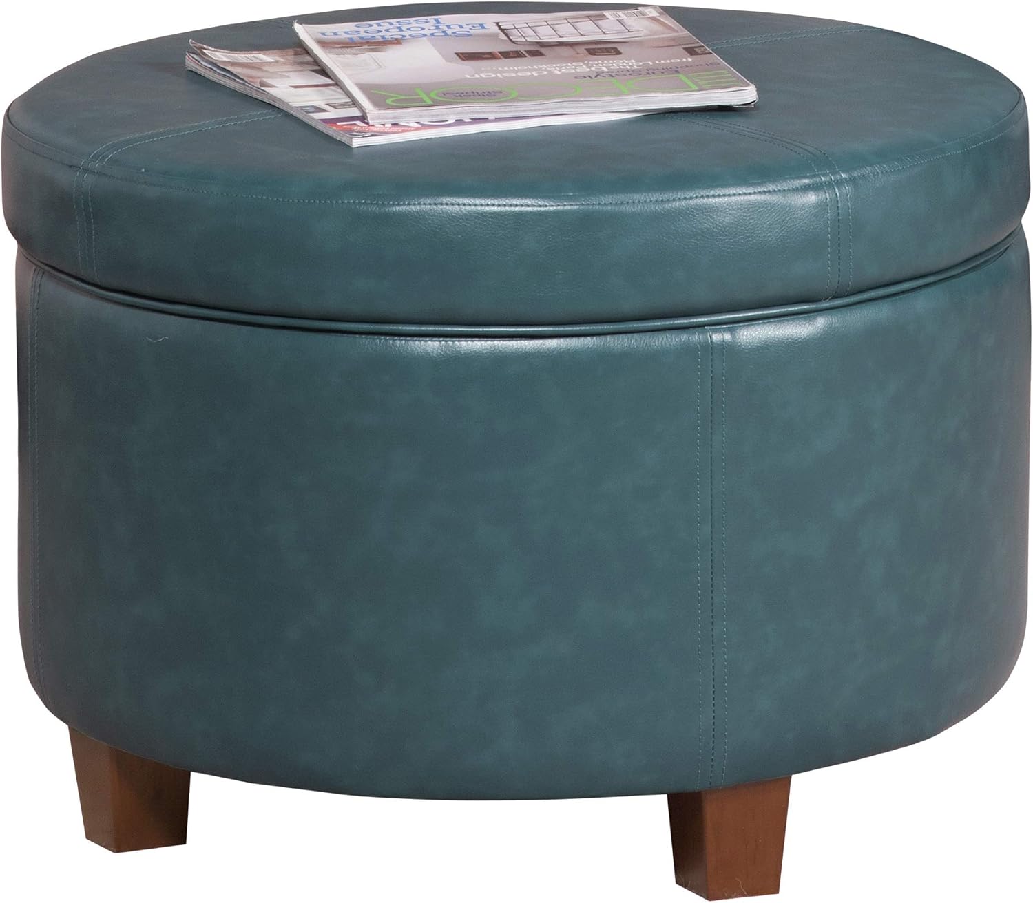 HomePop 24" Large Leatherette Storage Ottoman - Distressed Brown Faux Leather