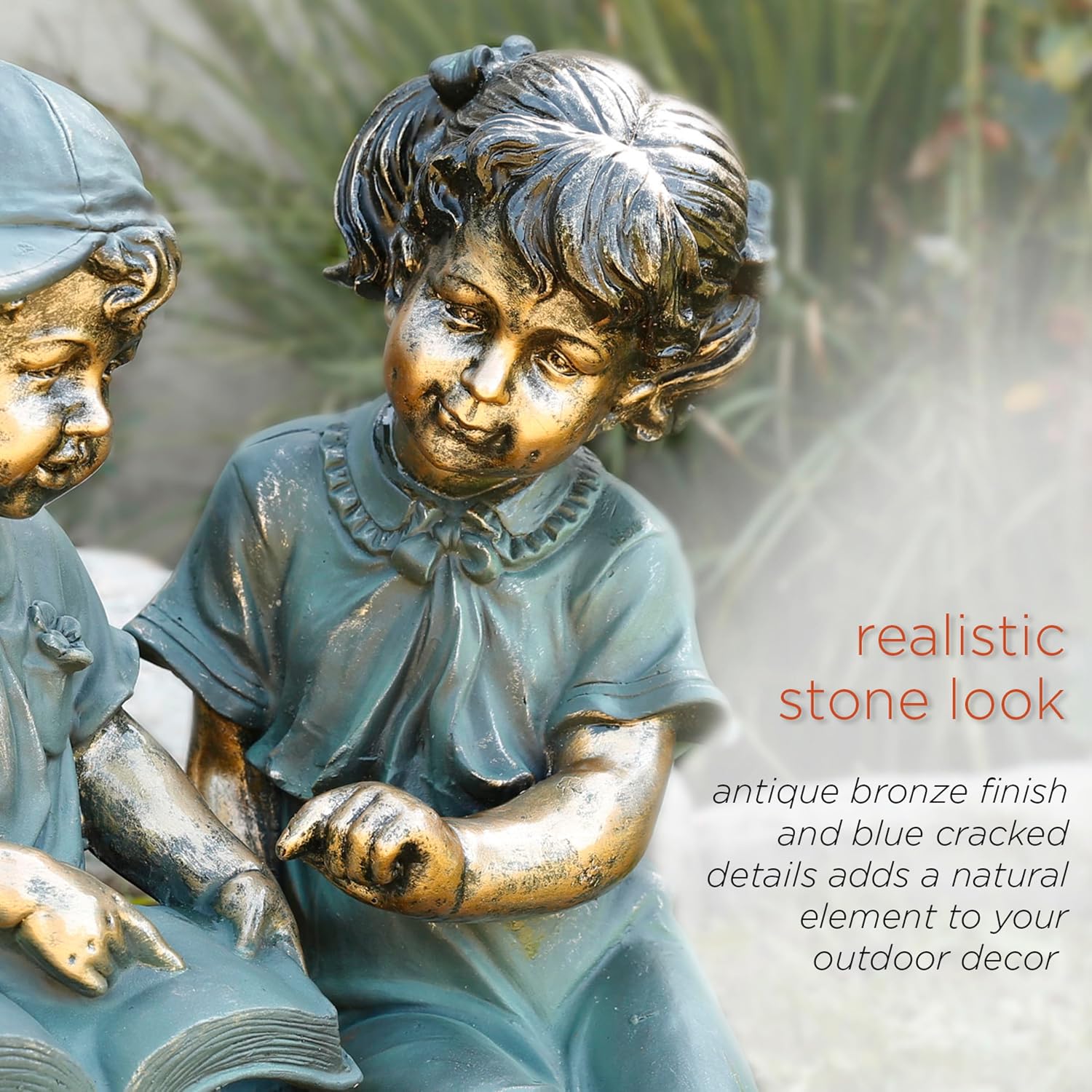 Alpine Corporation 26" Tall Indoor/Outdoor Girl Jumping Over Boy Statue Yard Art Decoration