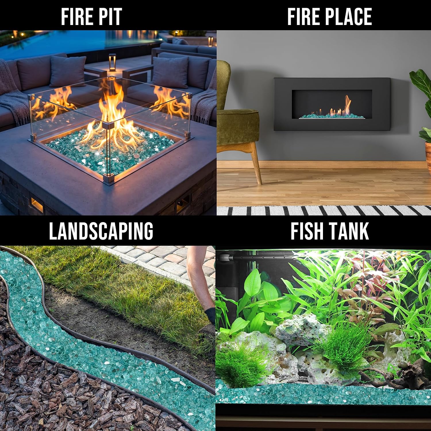 Skyflame Aqua Blue Fire Pit Glass for Propane Gas Fireplace, 10LB