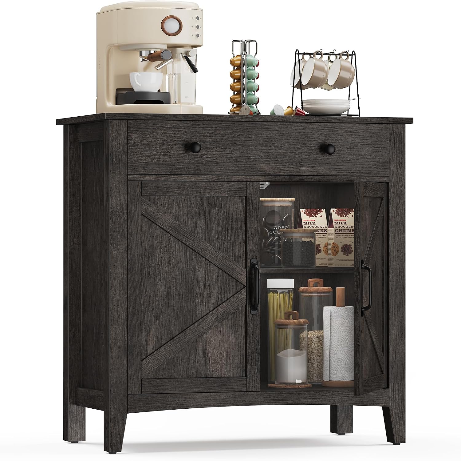 VASAGLE LIRY Collection - Storage Cabinet, Buffet Cabinet, Sideboard, Credenza, with Adjustable Shelves, for Entryway, Rustic White and Honey Brown ULSC381W01