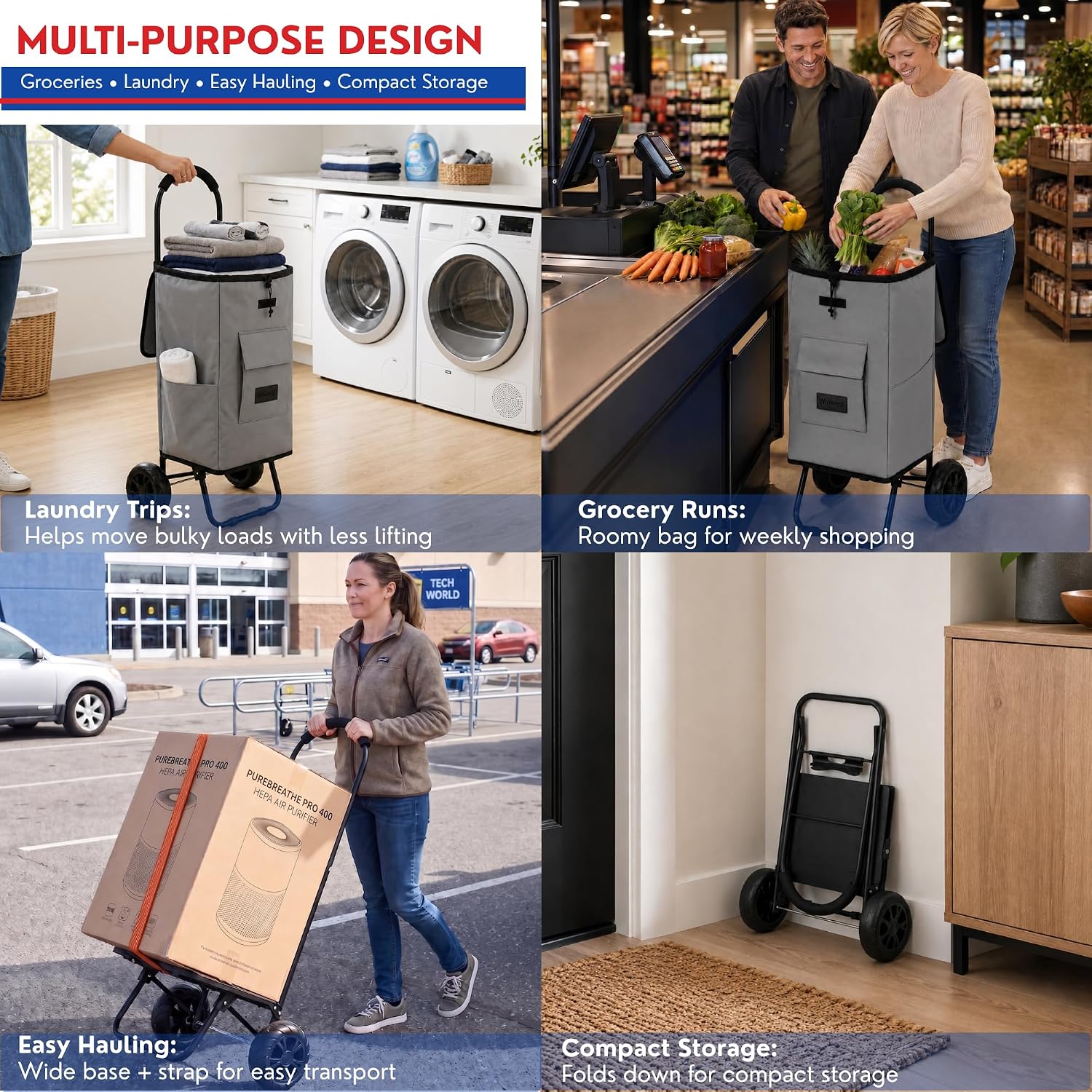 Shopping Cart, Super Loading Grocery Trolley, 220 lbs Capacity