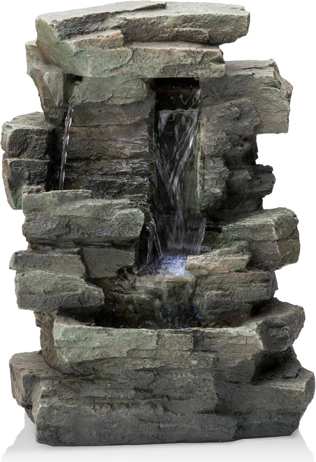 Alpine Corporation 13" Tall Indoor Tabletop Water Fountain, 4 Tier Cascading Water Feature with LED Lights for Home, Office, Living Room, or Zen Decor, Gray