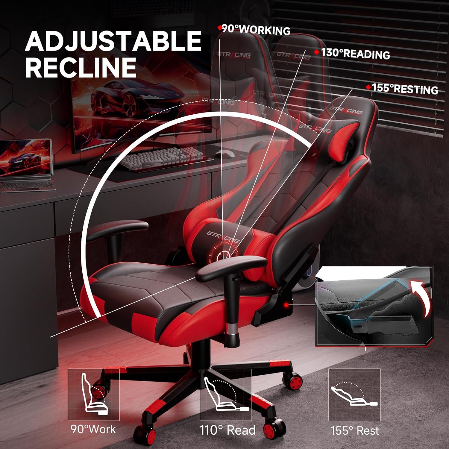 GTRACING Gaming Chair Racing Office Computer Ergonomic Video Game Chair Backrest and Seat Height Adjustable Swivel Recliner with Headrest and Lumbar