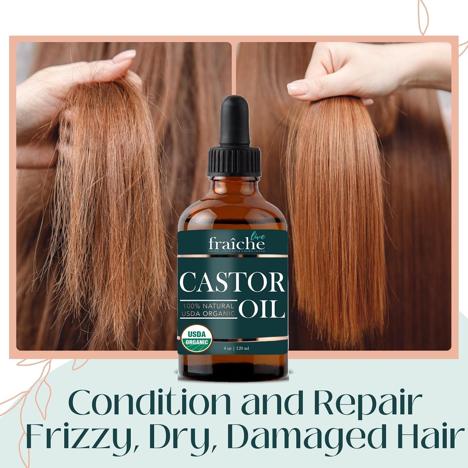 Organic Castor Oil Eyelash Growth Serum, Eyebrow Lash Serum for Hair Growth