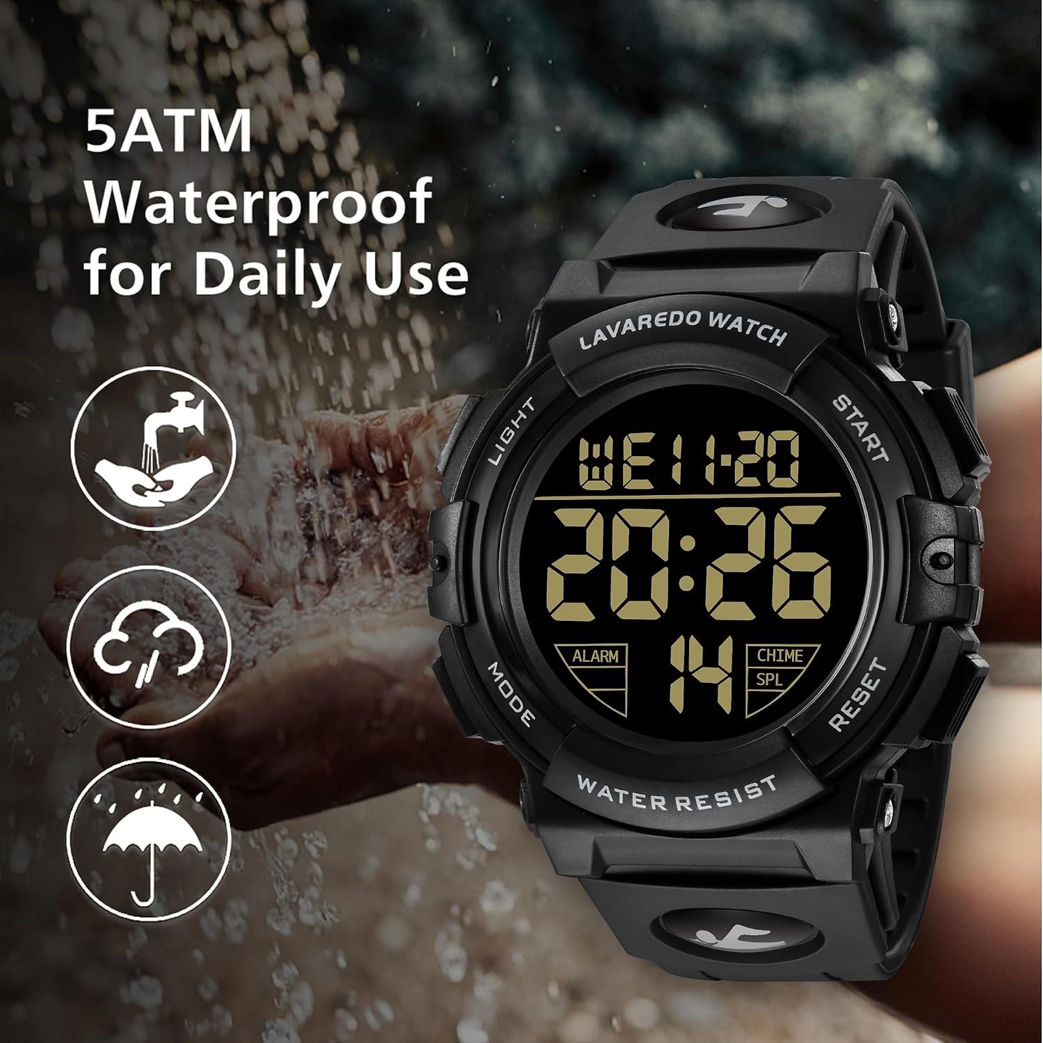 L LAVAREDO Mens Digital Watch Sports Military Watches Waterproof Outdoor Chronograph Wrist Watches for Men with LED Back Ligh/Alarm/Date