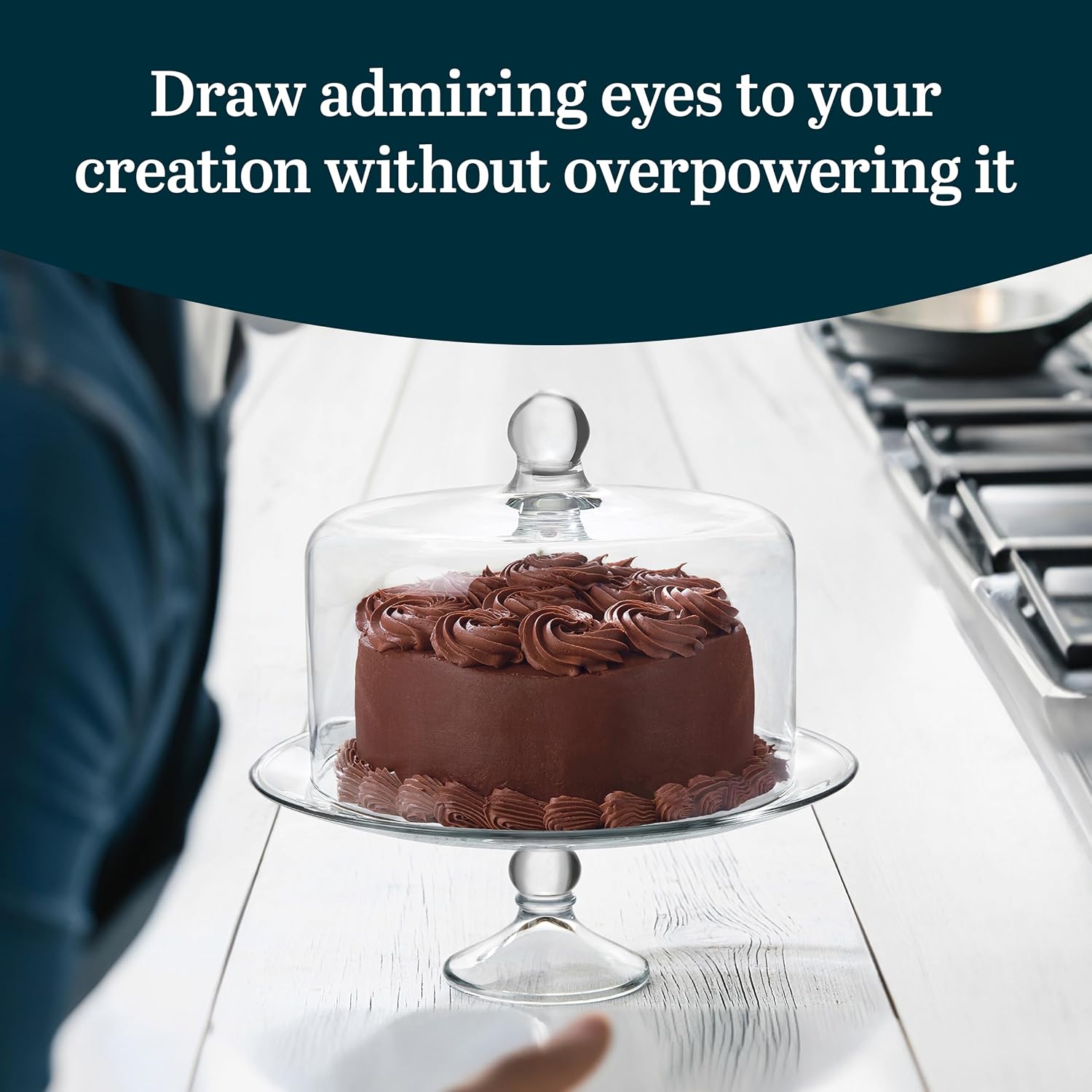 Libbey Selene 6-in-1 Domed Cake Stand, Unique Space Saving Glass Cake Stand with Dome, Multi-Purpose Dip Bowl To Serve Snacks and More