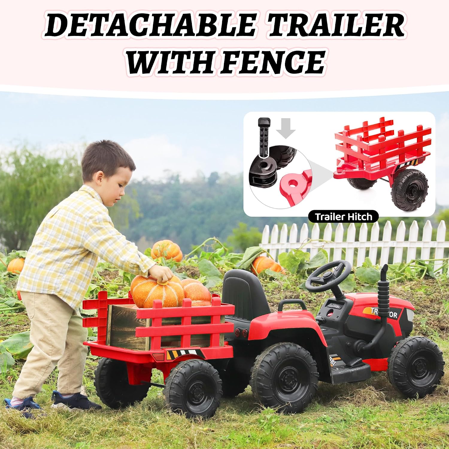 TOBBI Kids Electric Ride On Toy Tractor, Toddlers 12V Battery-Powered Car to Drive
