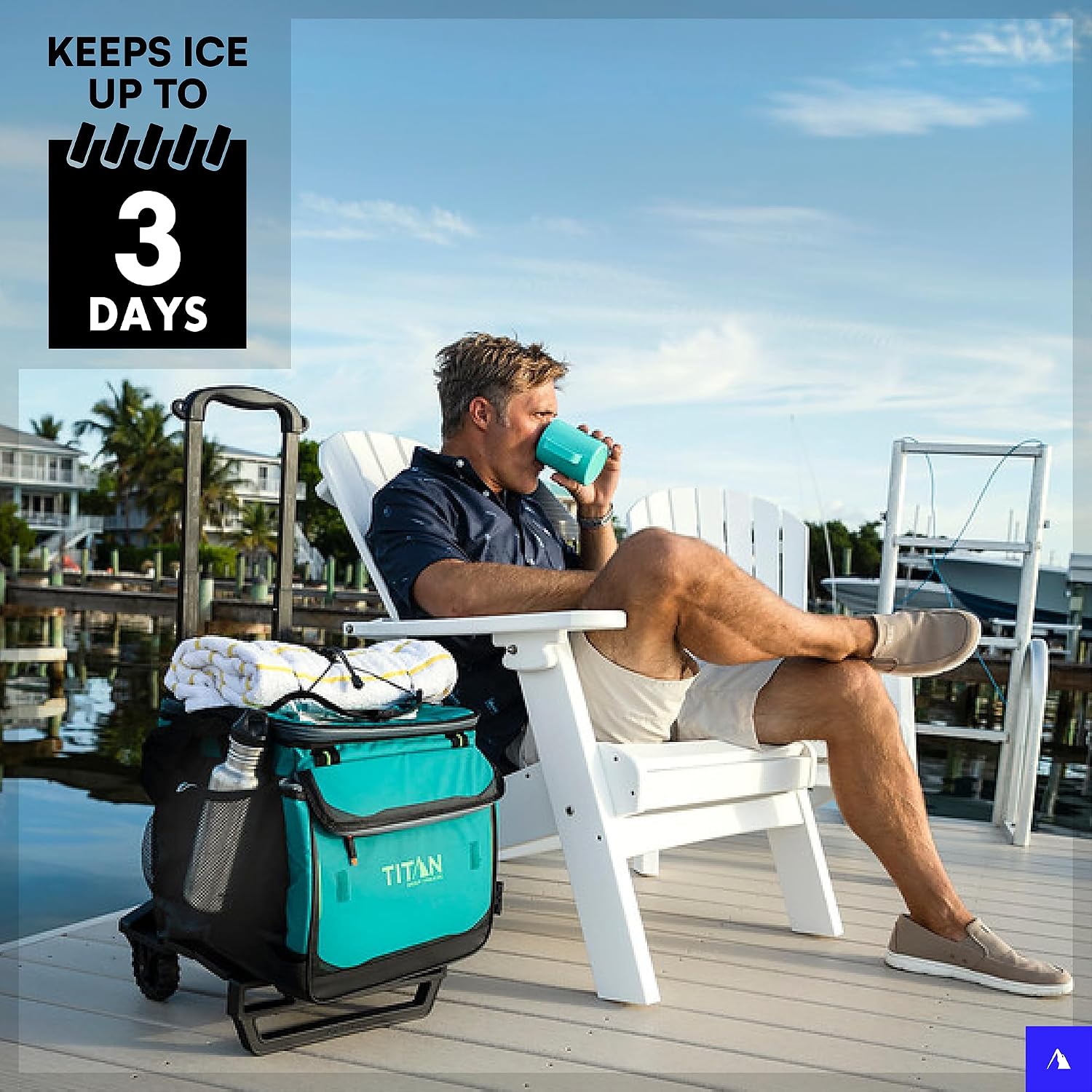 Titan by Arctic Zone Deep Freeze Wheeled Cooler - 60 Can Rolling Cooler with Deep Freeze Insulation and Detachable All-Terrain Cart with Wheels