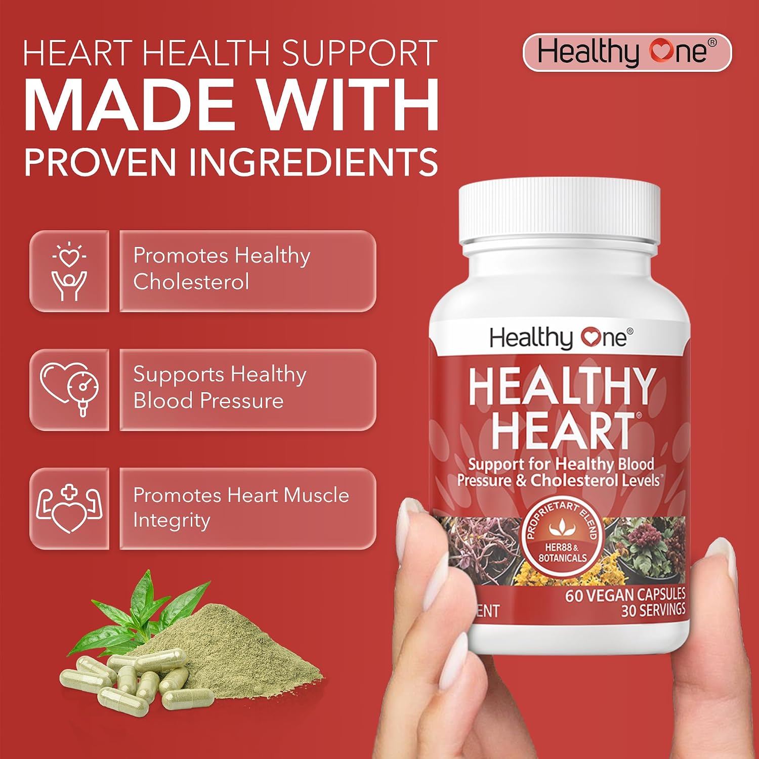 Healthy Heart - Healthy Cholesterol Circulation & Blood Pressure - 60ct | Fights Plaque, Supports Normal LDL & HDL, Artieries, Circulation, Contains CoQ10, Beet Root, Garlic, Olive Leaf And More