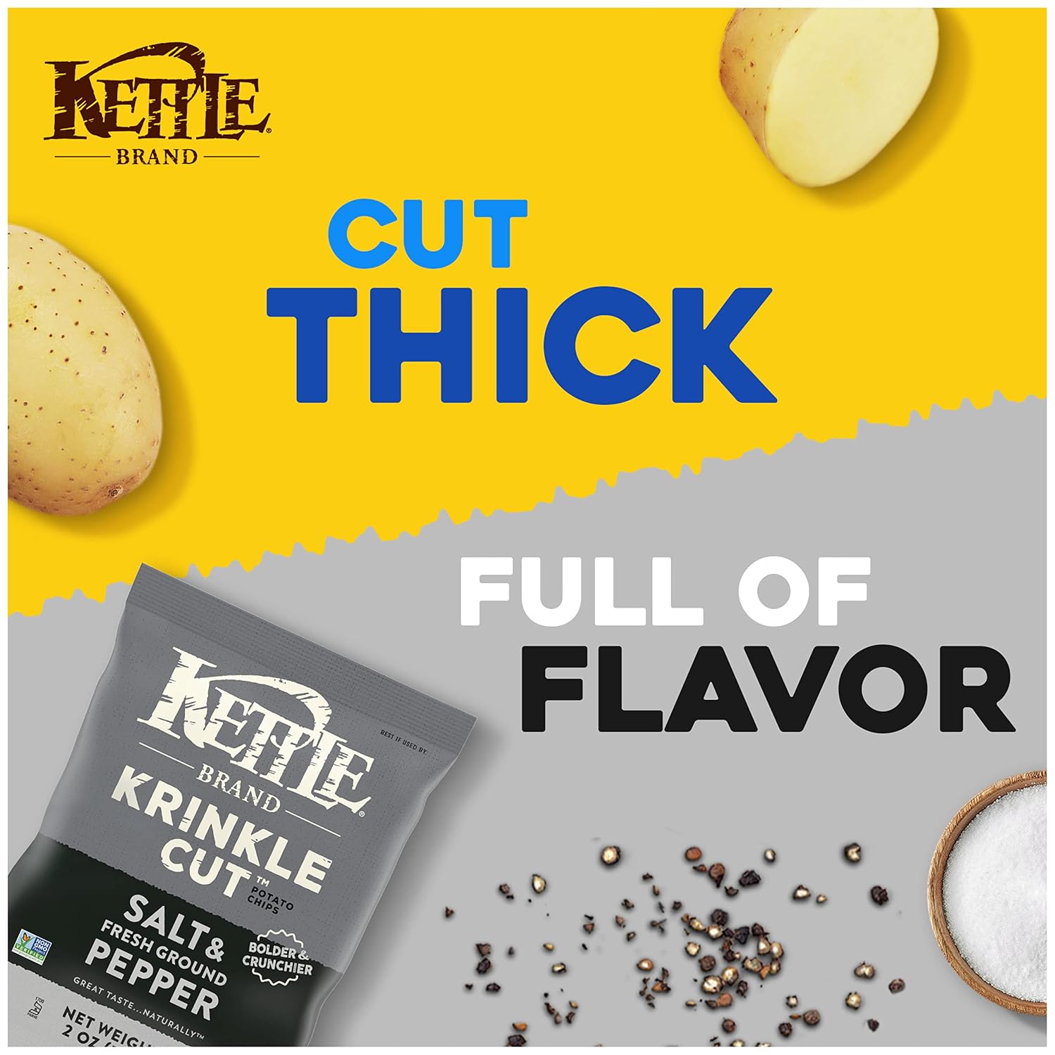 Kettle Brand Krinkle Cut Salt and Fresh Ground Pepper Potato Chips, 13 Oz