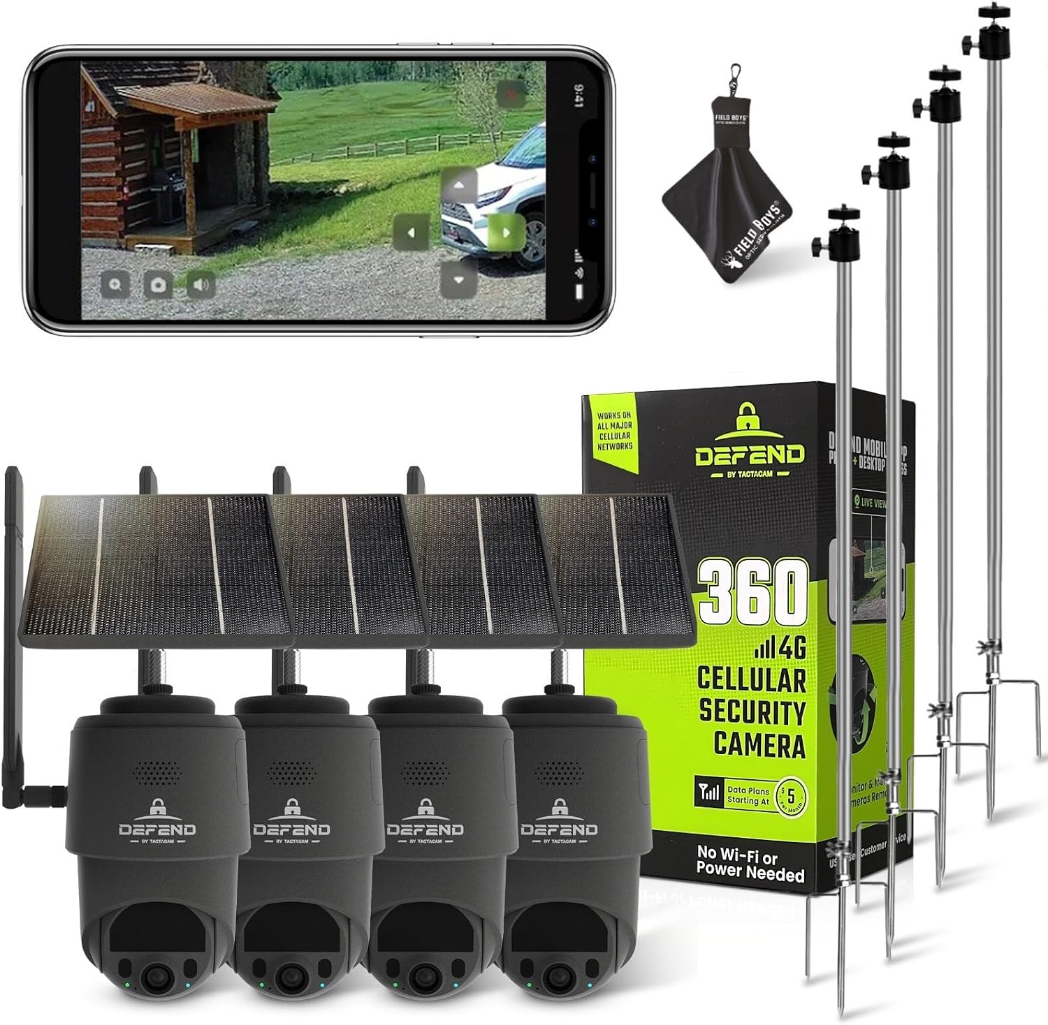 TACTACAM – Defend 360 Cellular Security Camera, 4K Photos, 1080p Video, Solar + Rechargeable Battery, 360° Pan/Tilt/Zoom, LTE Cellular