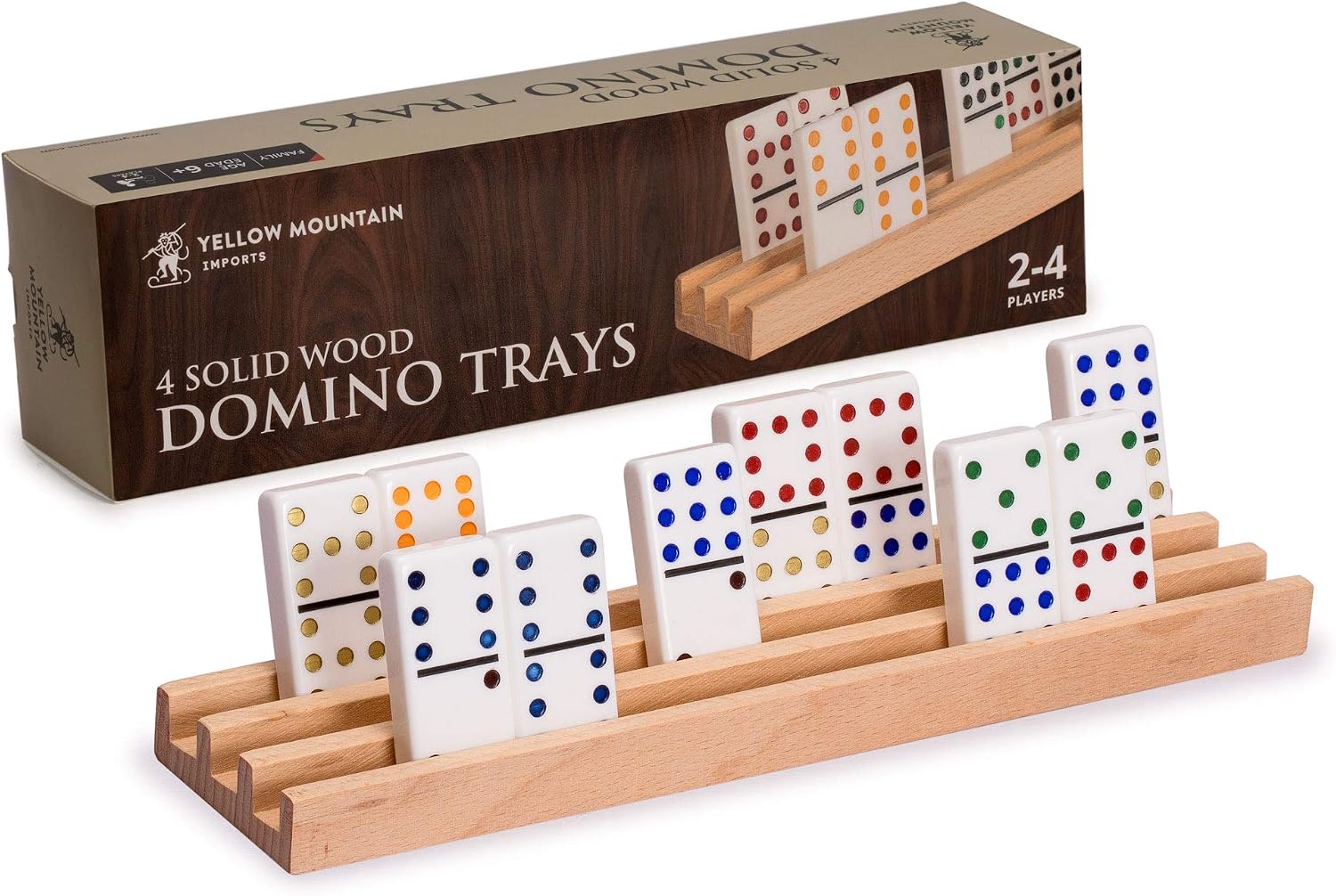 Yellow Mountain Imports Premium Beechwood Domino Racks/Trays (10-Inch) - Set of 4 - Domino Holders for Mexican Train
