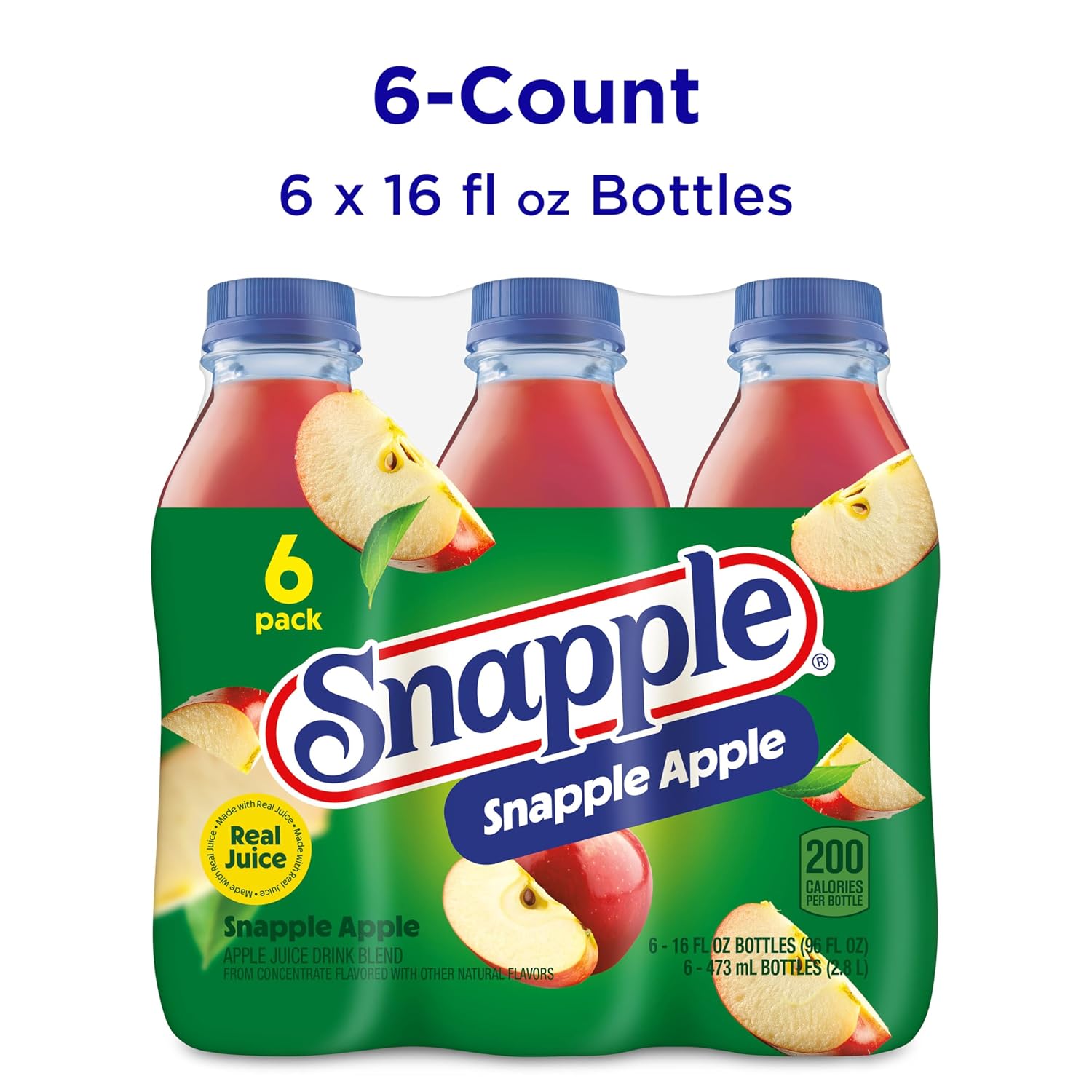 Snapple Apple Juice Drink, 16 Fl Oz Recycled Plastic Bottle, All Natural, No Artificial Flavors Or Sweeteners, Gluten-free, Contains 10% Real Juice 12 Pack