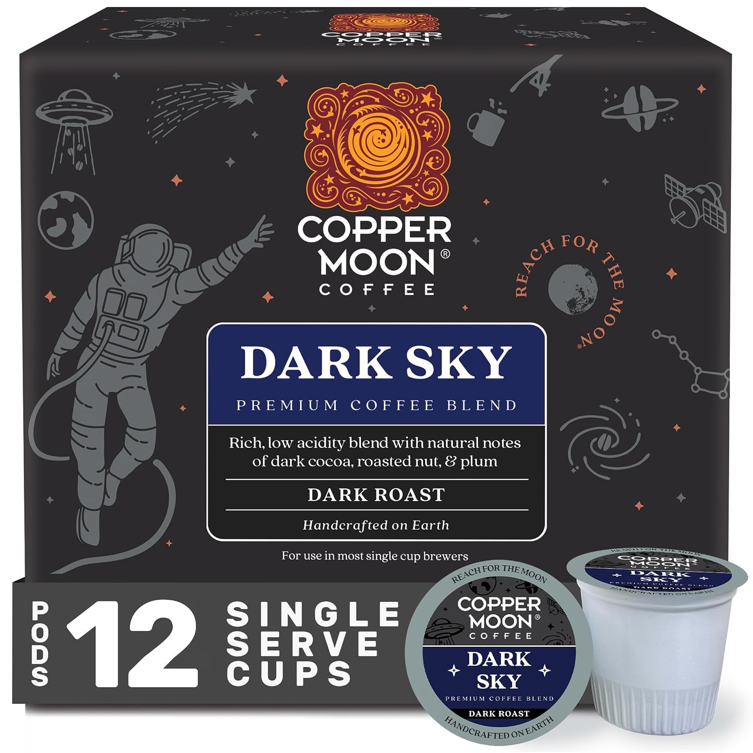Copper Moon K-Cup Coffee Pods, Medium Roast, Hawaiian Hazelnut, 12 Count | 12 Count, Flavored Coffee, Vegan, Allergen Free, Non-GMO, Kosher, Small Batch Roasted, Compatible with Keurig K Cup Brewers