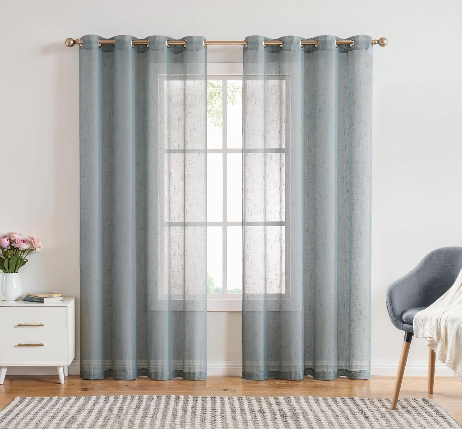 Randall Off White Sheer Open Weave Curtain for Living Room 2 Panels,72"