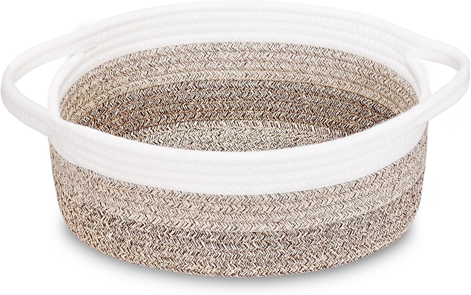ABenkle Small Basket with Handles, Boho Decorative Rope Woven Dog Cat Toy Storage Bin Shelf Storage Organizer, Easter Christmas Gift Basket, 12"x8"x5"