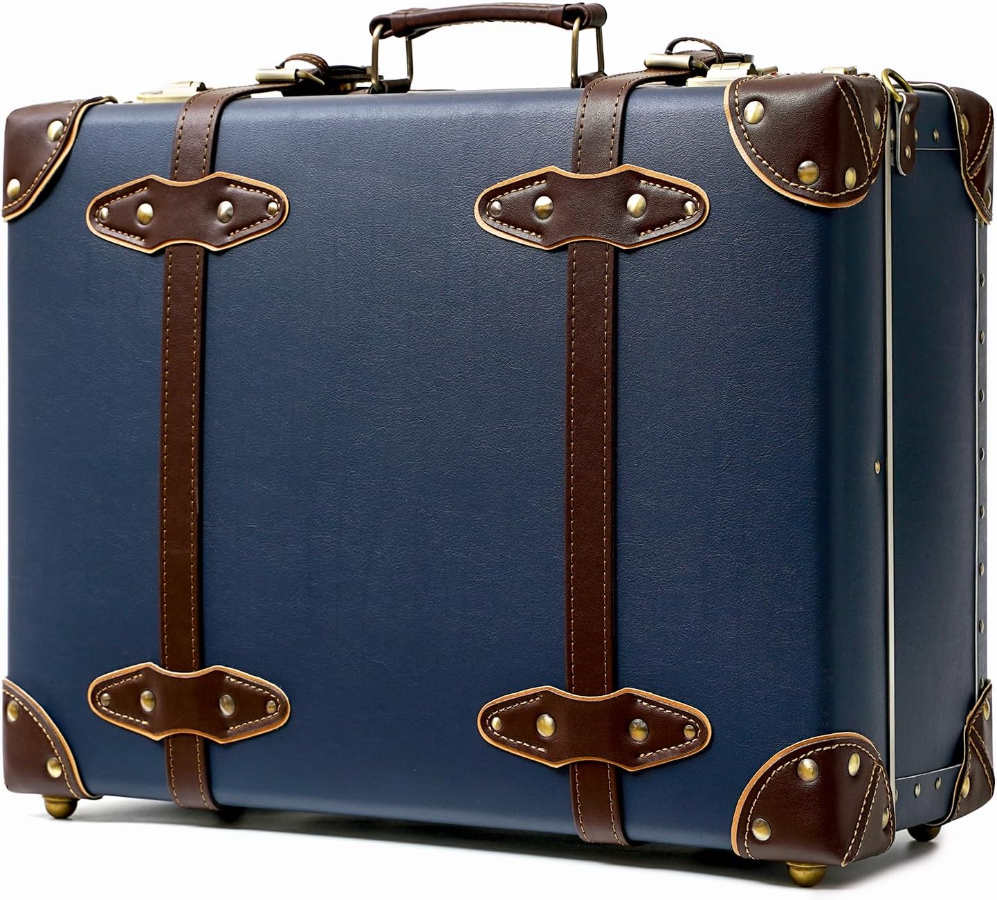 urecity Vintage and Cute Carry-on Overnight Case Non-wheeled Mini Leather Trunk Suitcase with Shoulder Strap