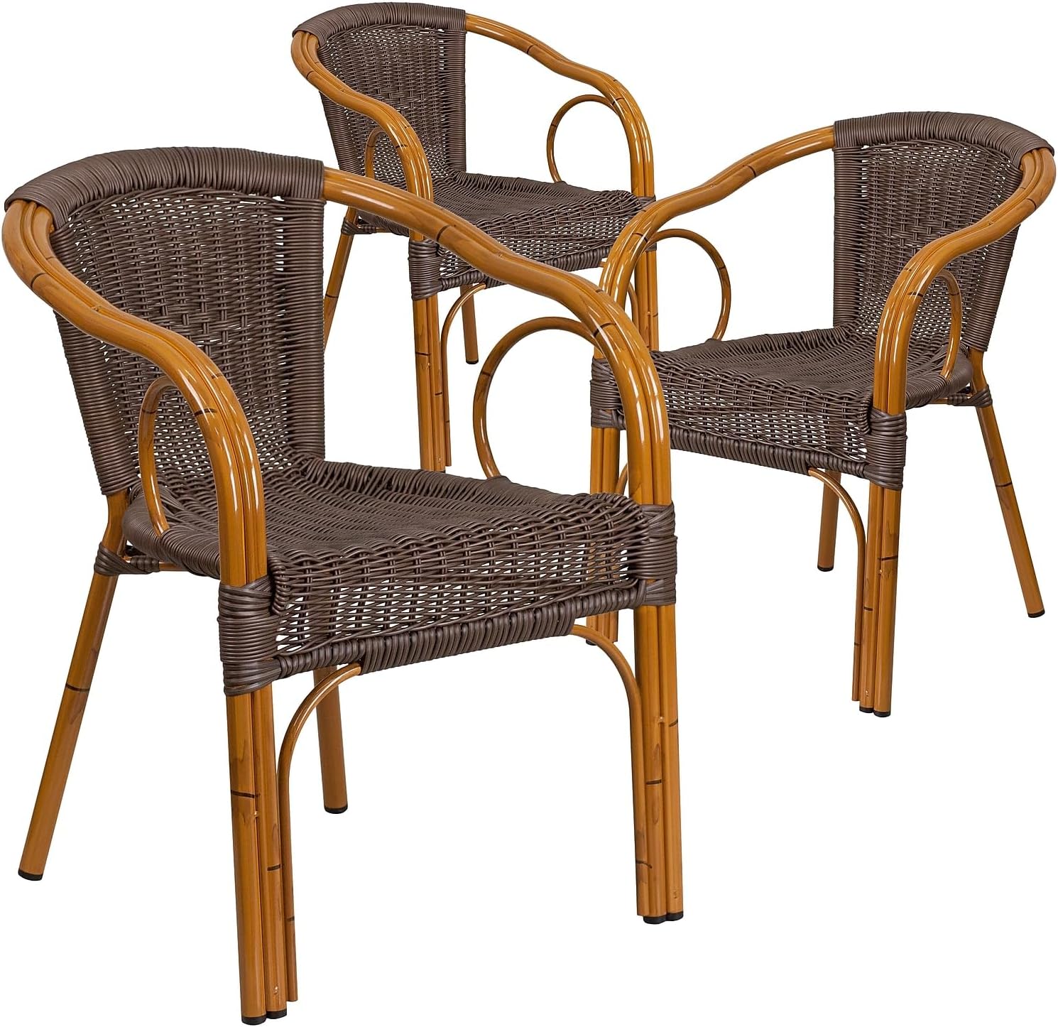 Flash Furniture Rattan Chair with Aluminum Frame, Burning Brown/Red Bamboo | Durable Construction, Commercial Use