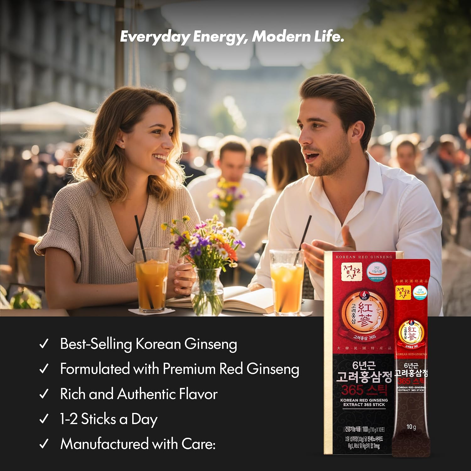 6-Year Korean Red Ginseng 365 | 30 Sticks | Vegan | 7mg Ginsenosides Per Stick