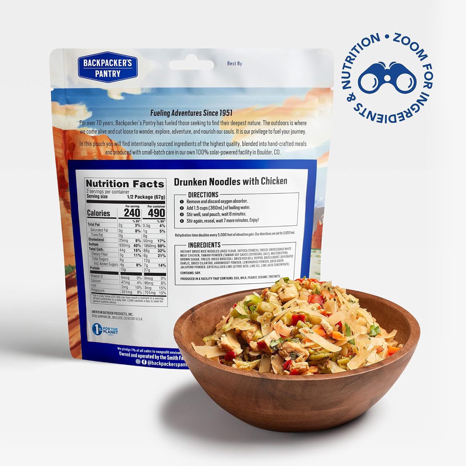 Backpacker's Pantry Lasagna | 1-Pack | 29g Protein | 620 Cal | Vegetarian, Nut Free | Made in the USA | Freeze Dried Meal & Camping Food