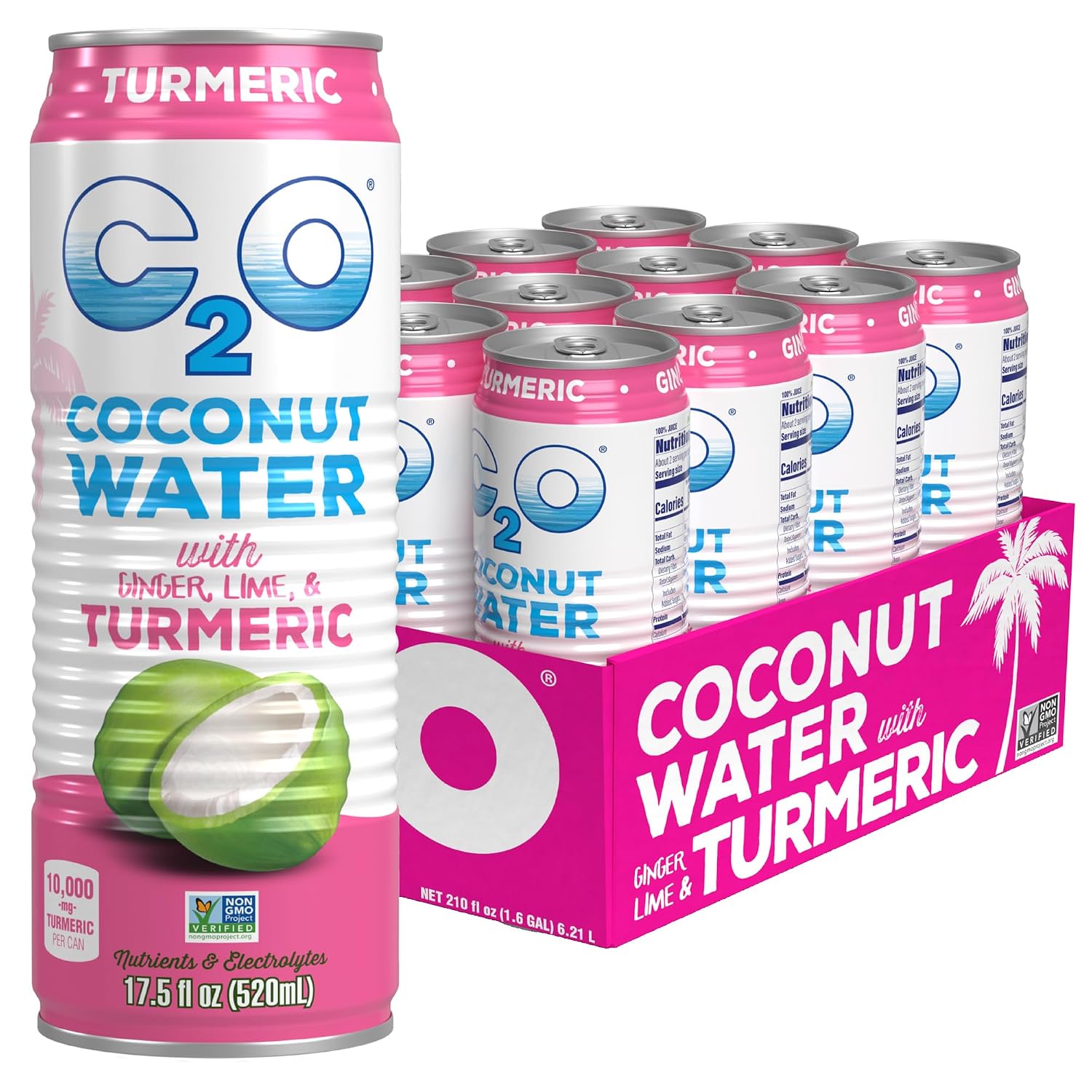 C2O - Coconut Water with Pineapple (12 Pack) - Made with Fresh Coconut Water - Plant Based - Non GMO - Canned Water - Natural Hydration, Essential Electrolytes, & Potassium - 12 Cans, 17.5 FL OZ