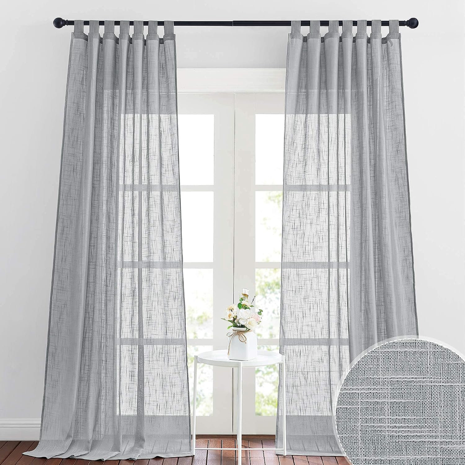 RYB HOME Linen Sheer Curtains - Linen Textured Semi Sheer Curtains for Kids Nursery Bedroom Living Room Window