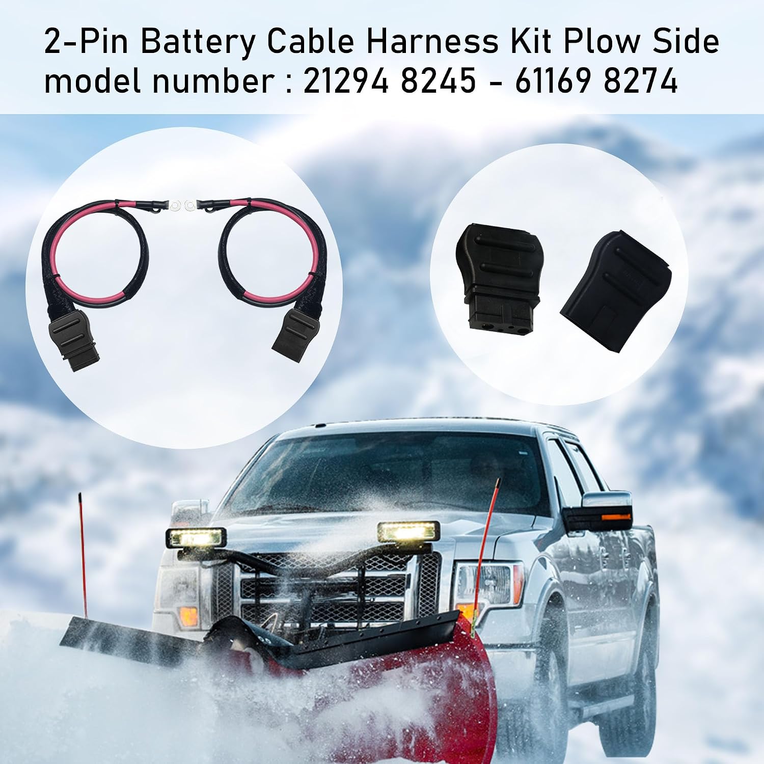 Cable Plow and Truck Side 2-Pin with Dust Cover, Model 21294 8245 61169 8274, Western Plow Parts, Boss Plow Wiring Harness, Snow Plow for Truck