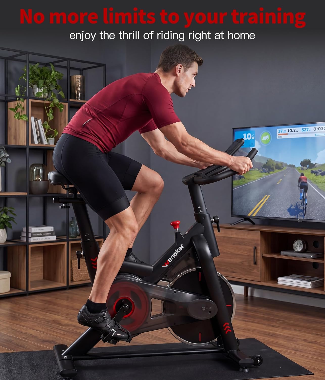 Wenoker Exercise Bike for Home, Magnetic Stationary Bike with App Sync, Indoor Cycling Bike with Adjustable Seat & Handlebar, Quiet Belt Drive, LCD Monitor, Tablet Holder & Transport Wheels for Cardio Workout