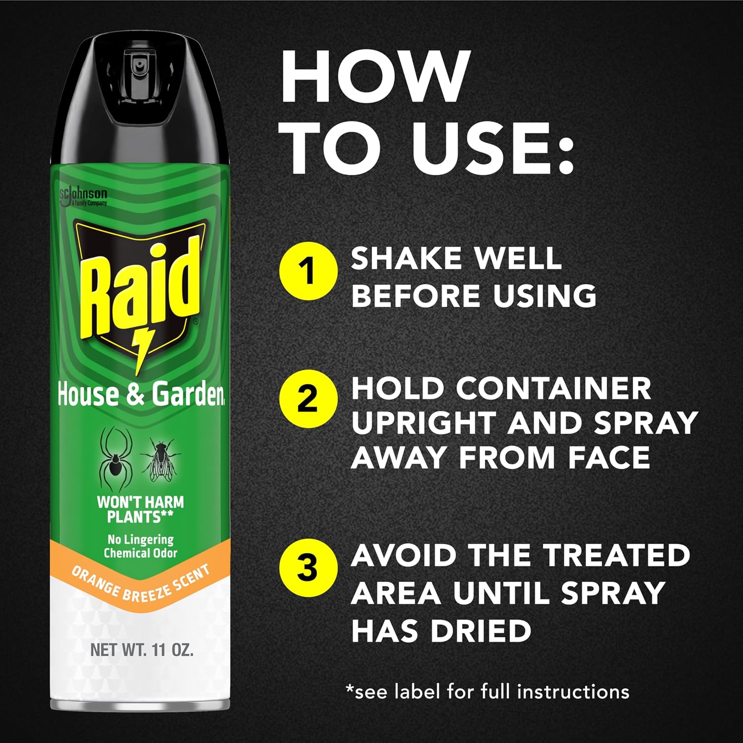 Raid House and Garden Insect Killer Spray, for Indoor and Outdoor Use, Won't Harm Plants, Insect Spray, Orange Breeze Scent, 11 oz
