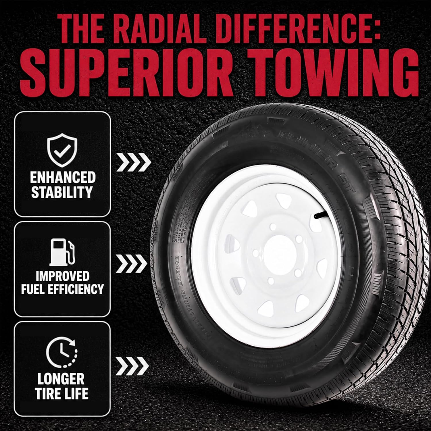 eCustomrim 2-Pack Radial Trailer Tire Rim Assembly ST175/80R13 5 Lug White | Spoke Wheel, 5 Lug on 4.5 Inch Center Bolt Pattern