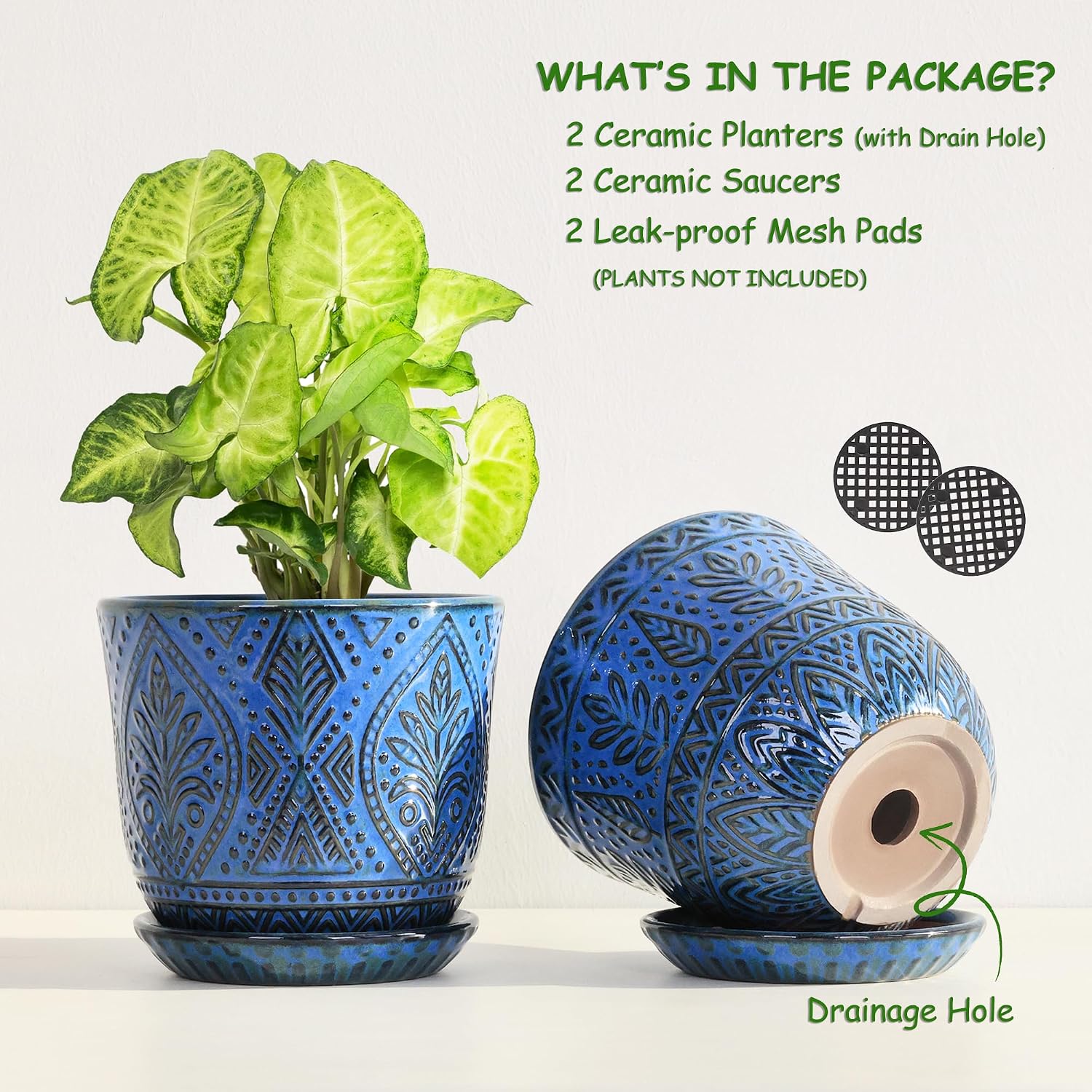 Gepege Ceramic Plant Pots, 6 Inch Indoor Planters with Drainage & Saucers
