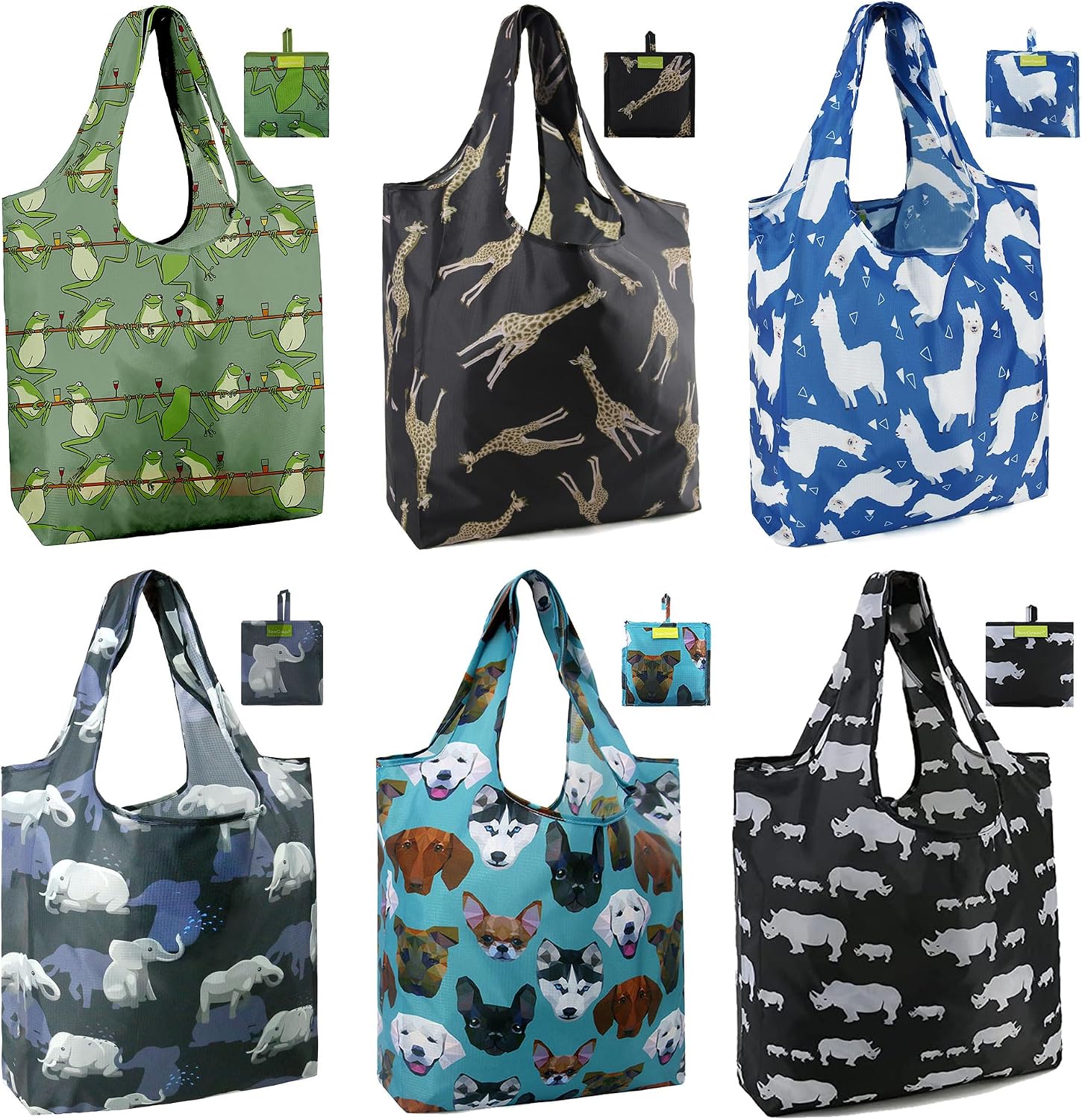 BeeGreen Grocery Bags | Reusable Gift Bags, Large Tote for Women & Foldable Beach Bag - 6 Pack Reusable Bag With Handles | Collapsible Cute Cloth Storage for Market, Holiday & Shopping | Washable​